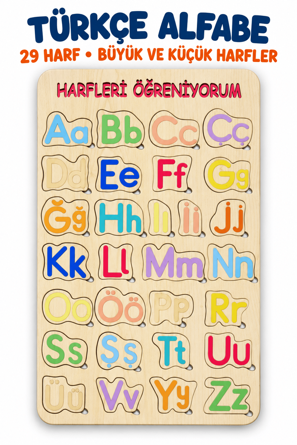 Ahşap Eğitici Türkçe Alfabe Puzzle – 29 Harf Renkli Öğretici Harfleri Öğreniyorum Ahşap Yapboz Oyuncak