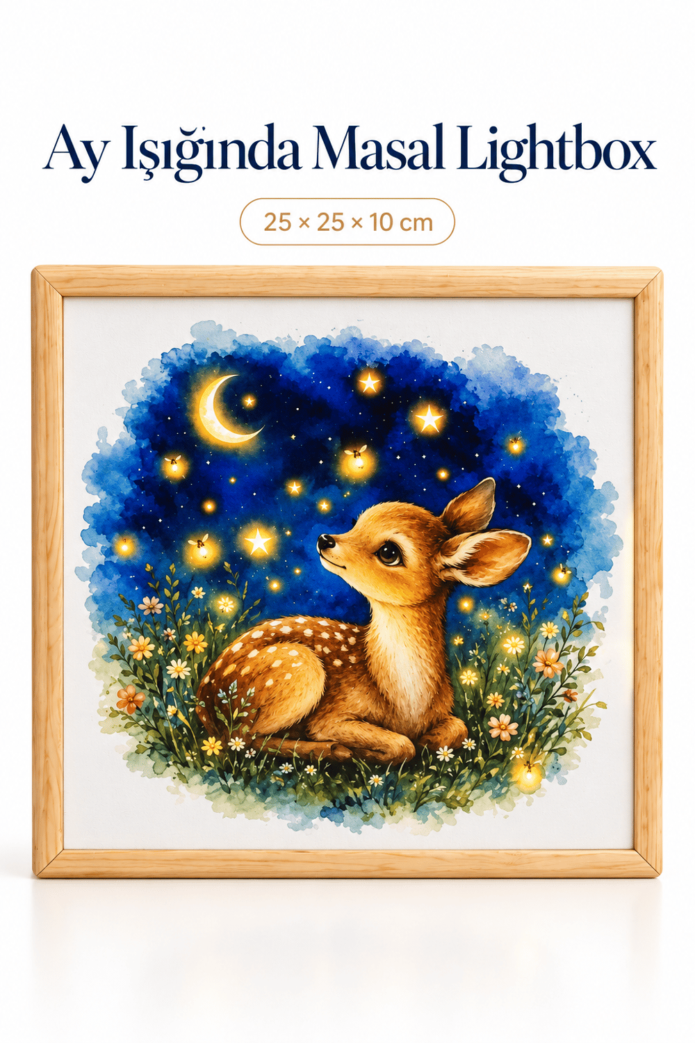 Ay Işığında Masal Light Box – Çocuk ve Bebek Odası İçin Ahşap LED Işıklı Gece Lambası, Dekoratif Aydınlatma 25x25x10 cm
