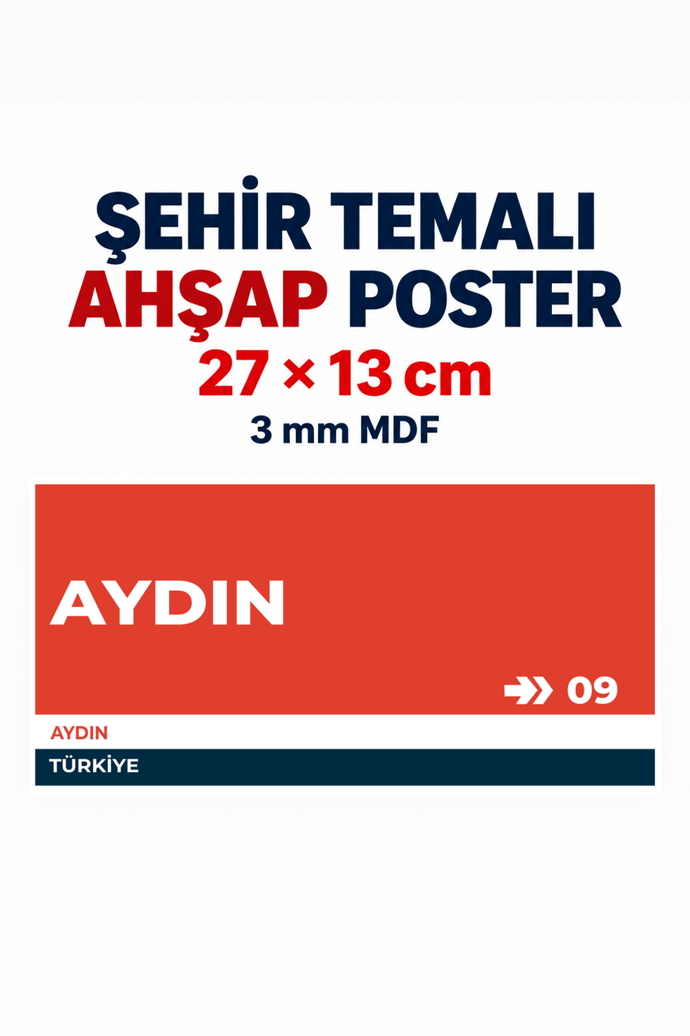 Aydın 09 Dekoratif Şehir Plaka Retro Tablo MDF Ahşap Tablo Sokak Tabelası Hediyelik 27x13cm
