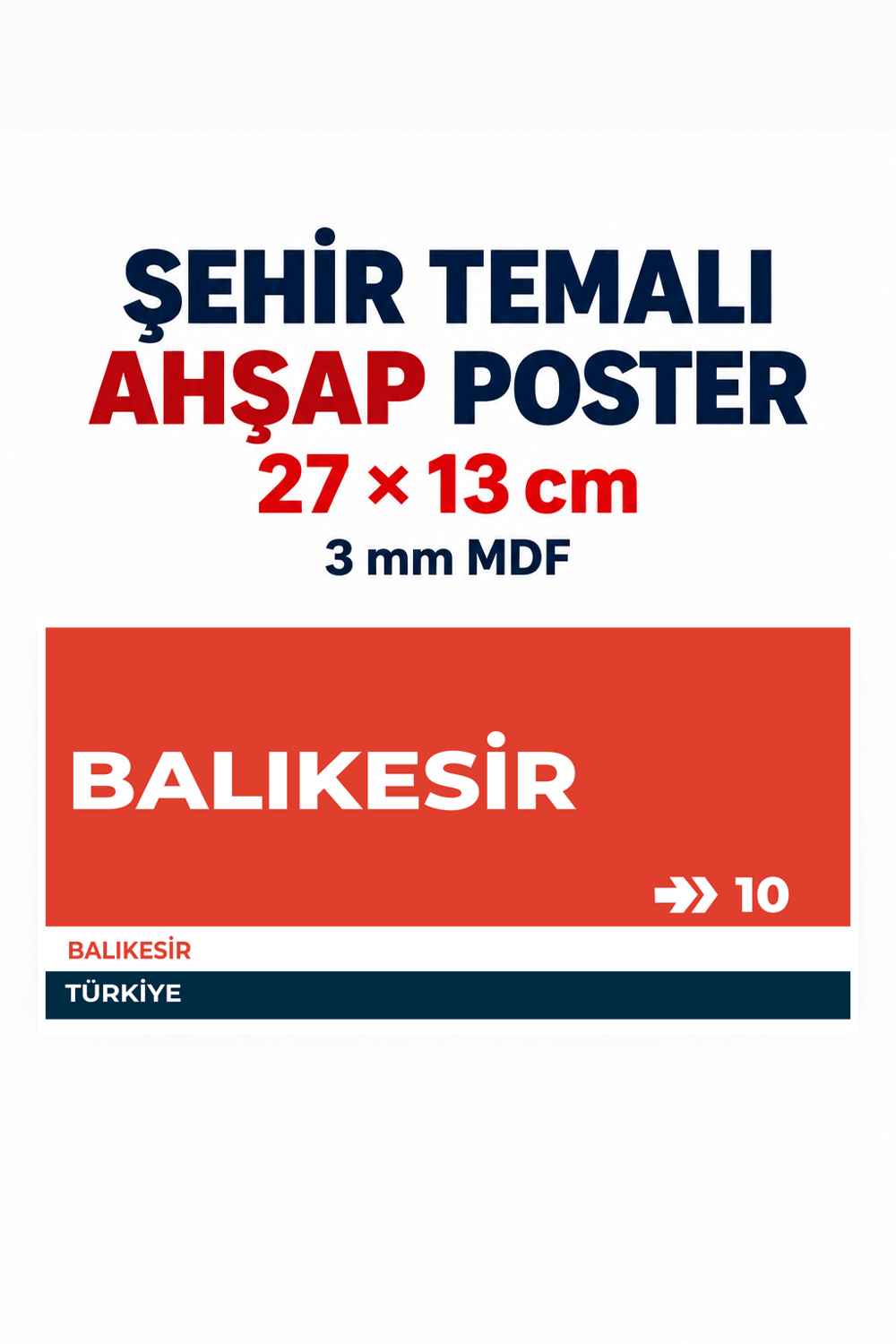 Balıkesir 10 Dekoratif Şehir Plaka Retro Tablo MDF Ahşap Tablo Sokak Tabelası Hediyelik 27x13cm