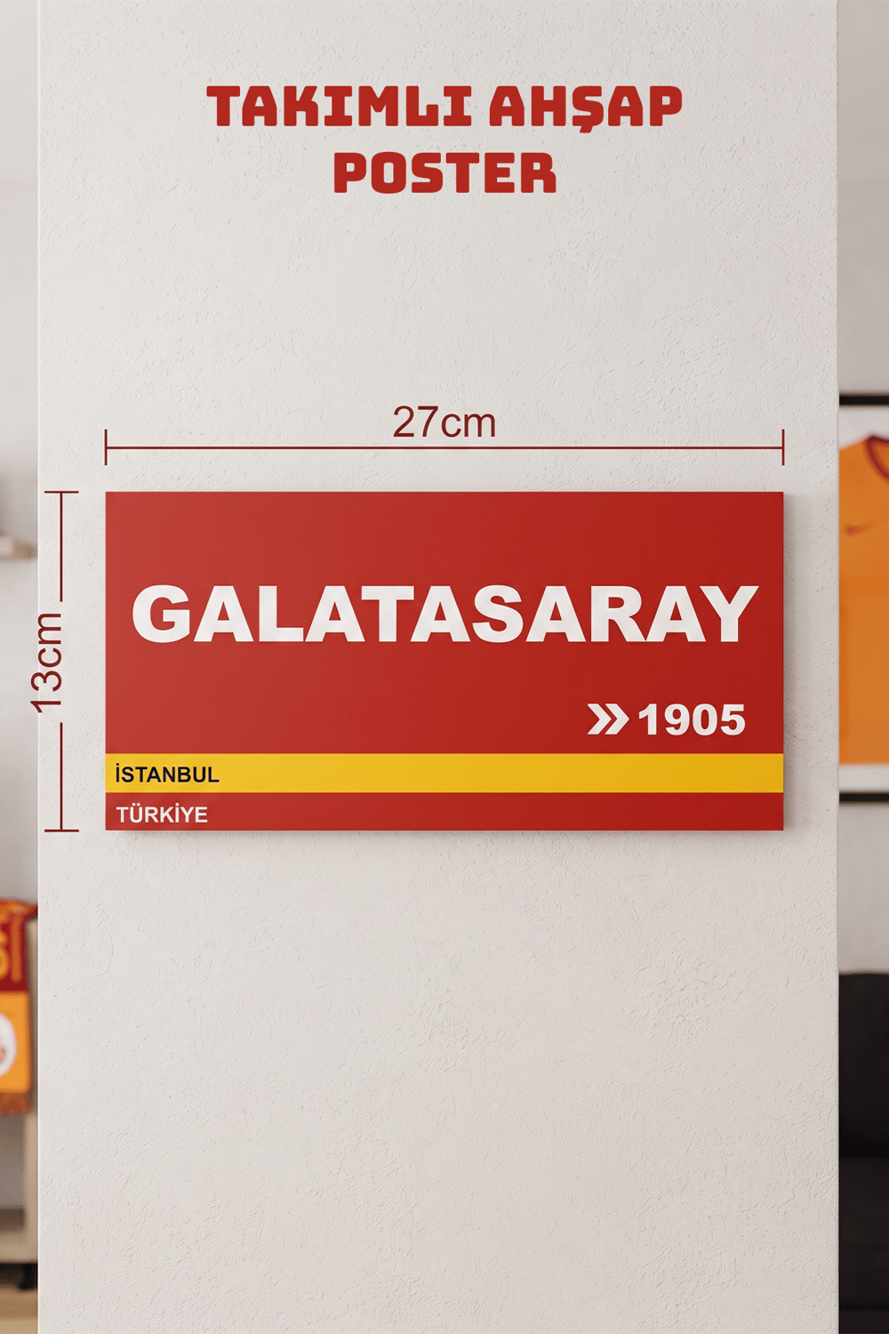 Galatasaray Yazılı Ahşap Poster Dekoratif Duvar Tablosu 13x27 Cm Poster