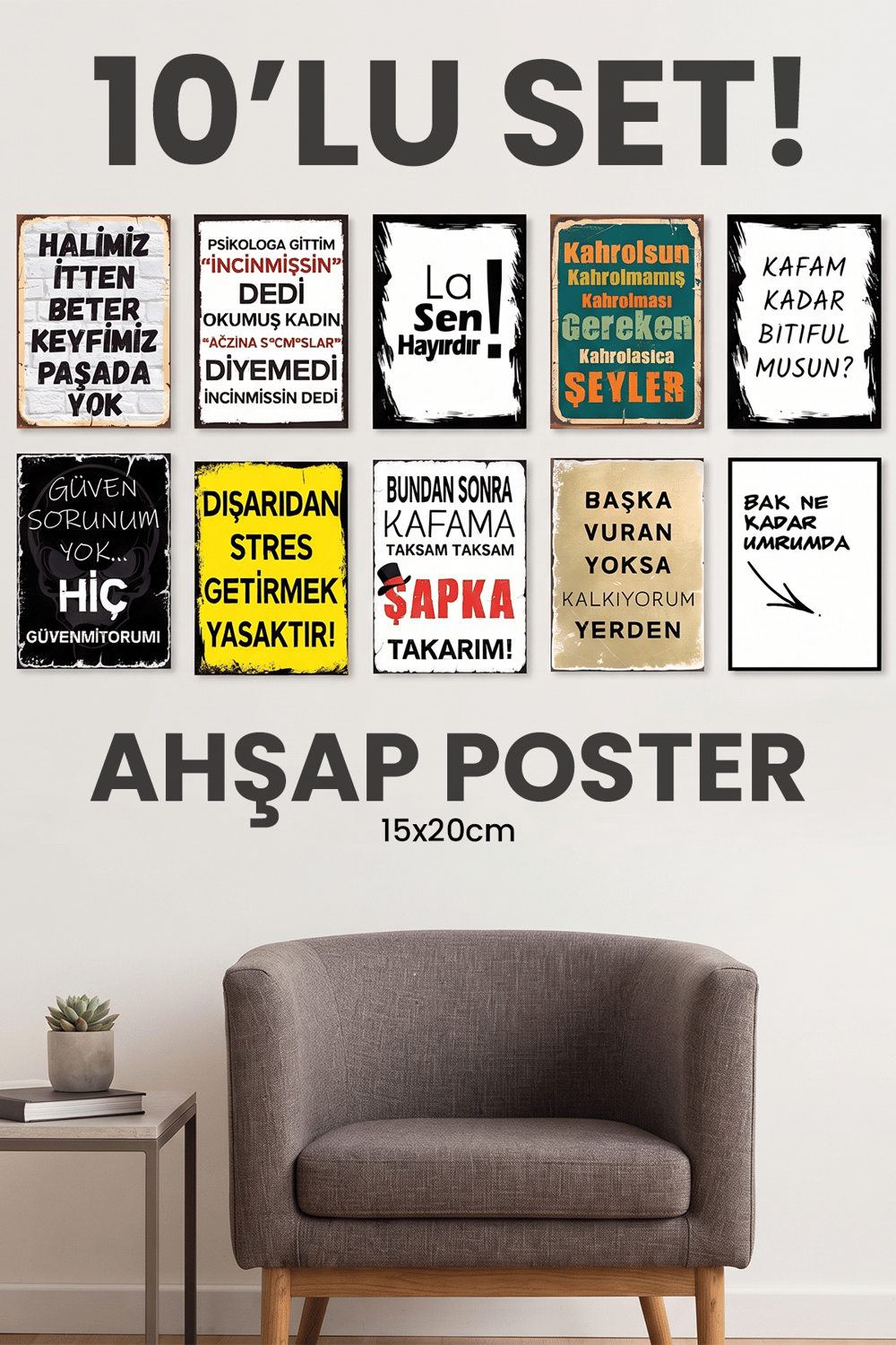 Karışık Yazılı MDF Poster Duvar Tablosu Dekoratif Ev, Salon, Ofis İslami Tablo