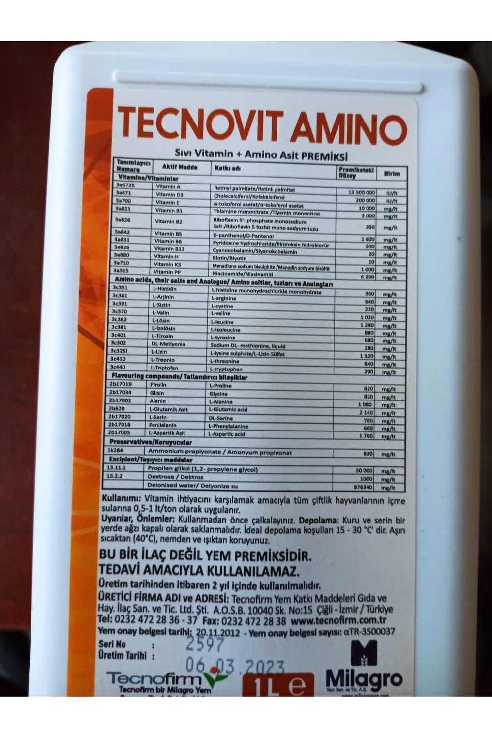 TECNOVİT AMİNO 1 LİTRE