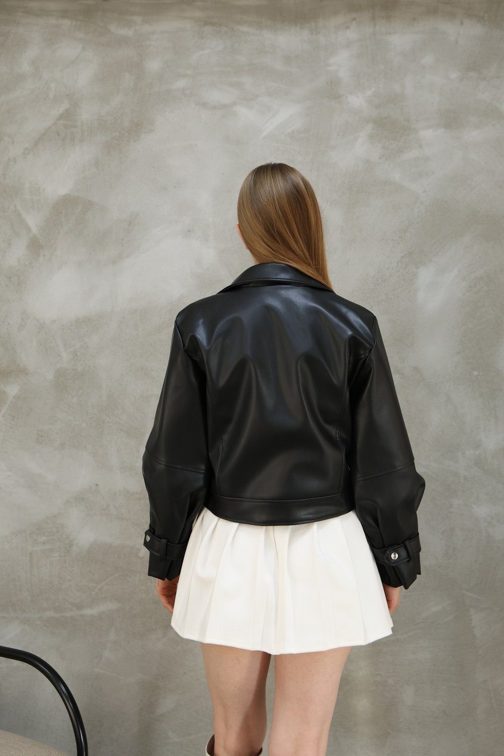 Kadın Oversize Biker Balon Kol Deri Ceket