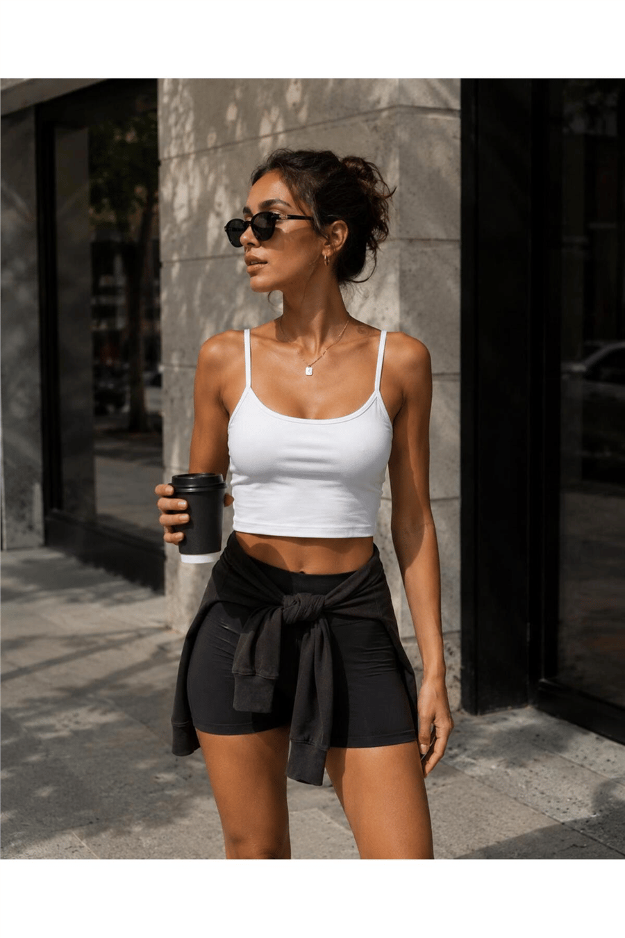 Kadın Basic İp Askılı Crop Büstiyer - Beyaz