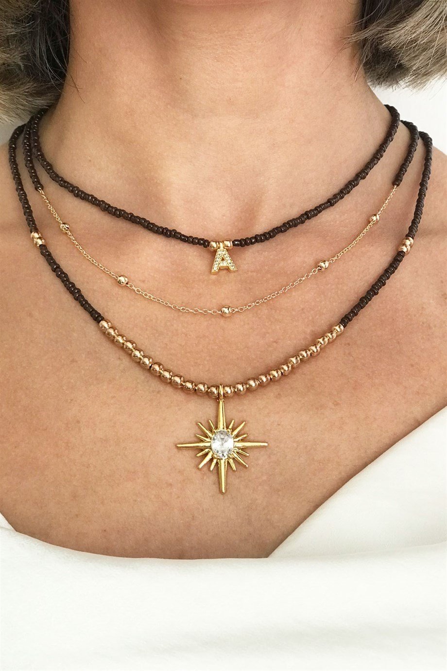 A Letter 3-Piece Bead Necklace