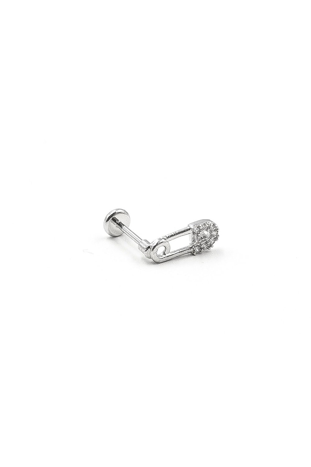 Ataç Tasarım Zirkon Taşlı Gümüş Tragus Helix Piercing | Anti Alerjik, Kararma Yapmaz