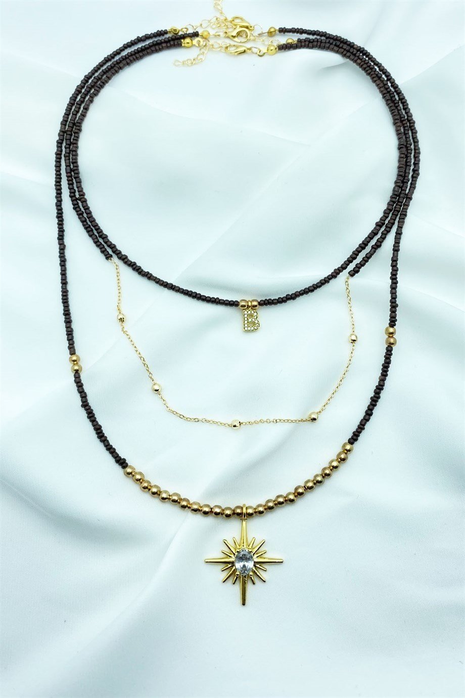 B Letter 3-Piece Bead Necklace Set