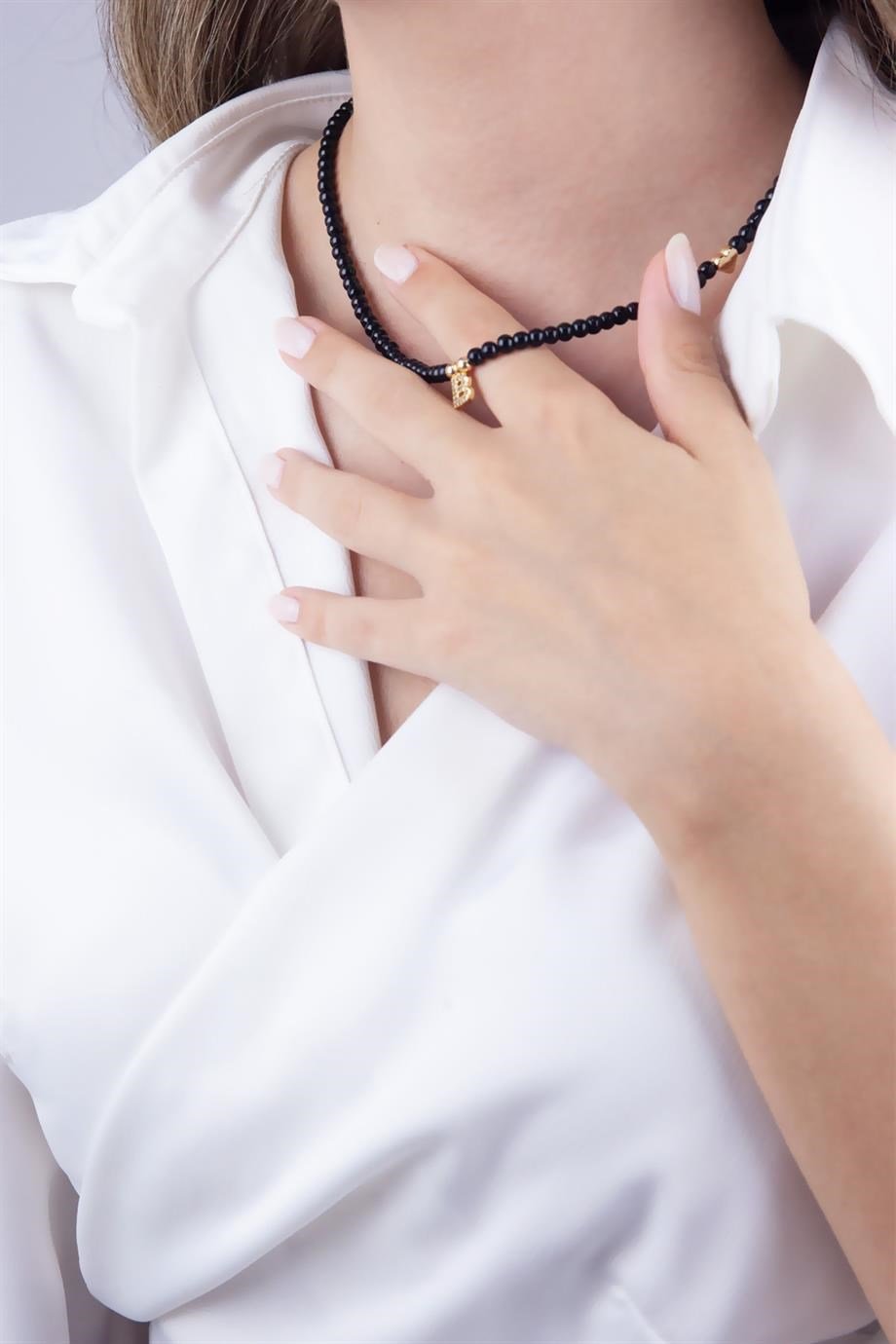 B Letter Black Pearl Design Necklace