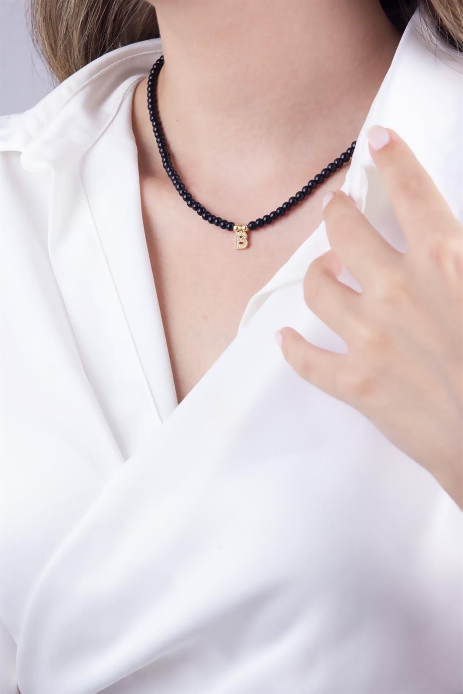 B Letter Black Pearl Design Necklace