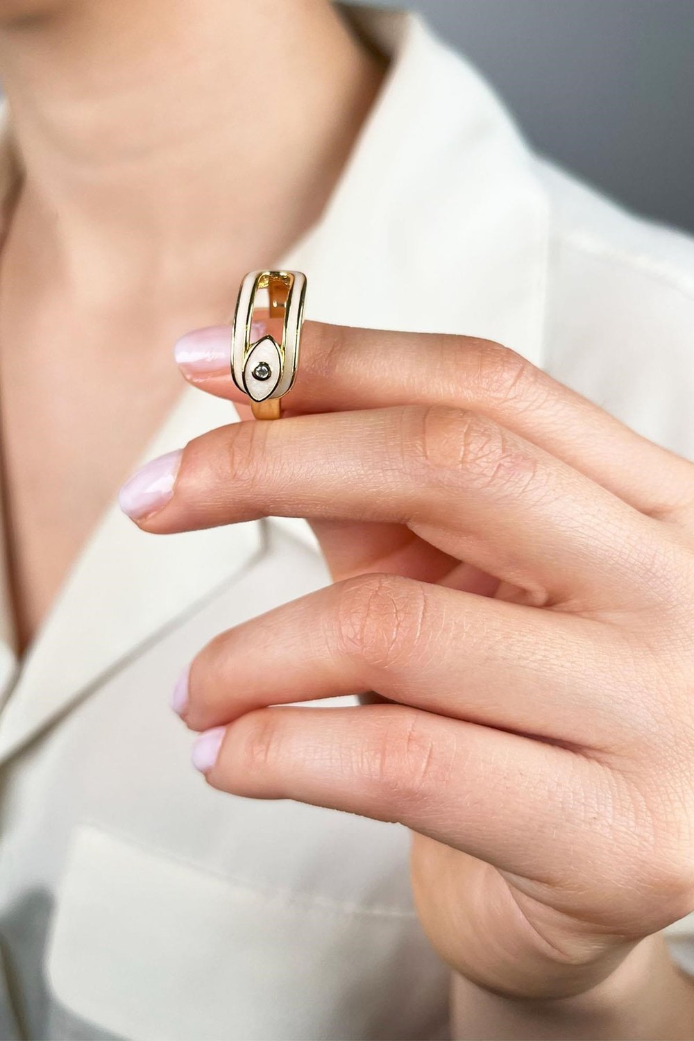 White Enamel Ring - Gold