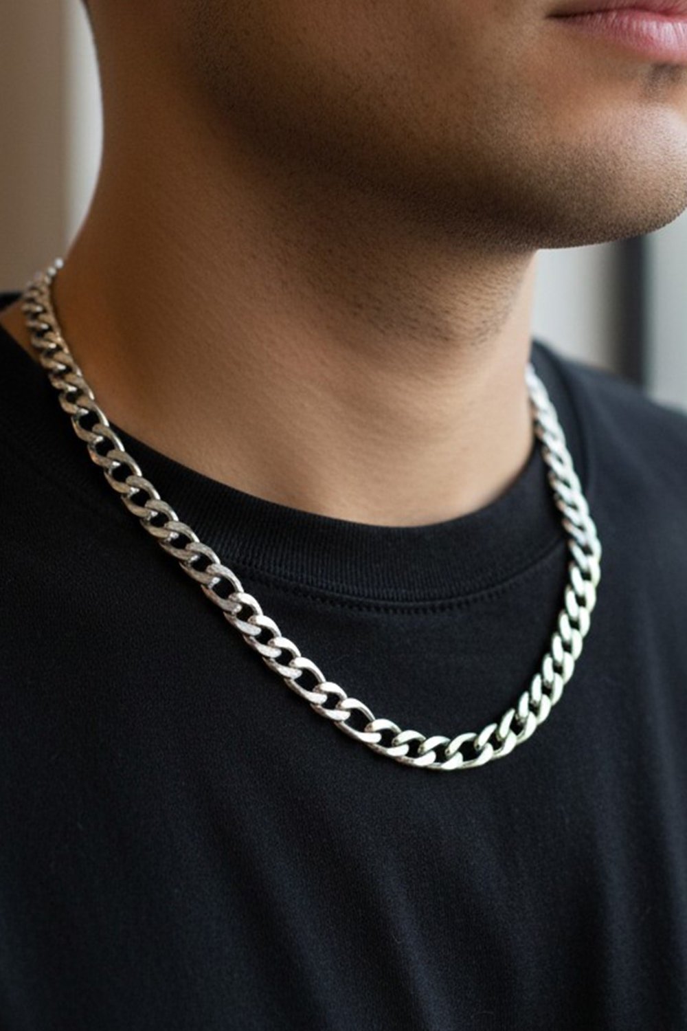 Men’s Figaro Stainless Steel Chain Necklace - Silver-Tone, 55 cm, 5 mm, Tarnish-Resistant, Classic Bold Design