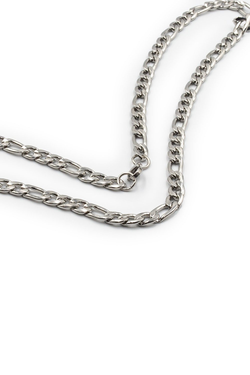Men’s Figaro Stainless Steel Chain Necklace - Silver-Tone, 55 cm, 5 mm, Tarnish-Resistant, Classic Bold Design