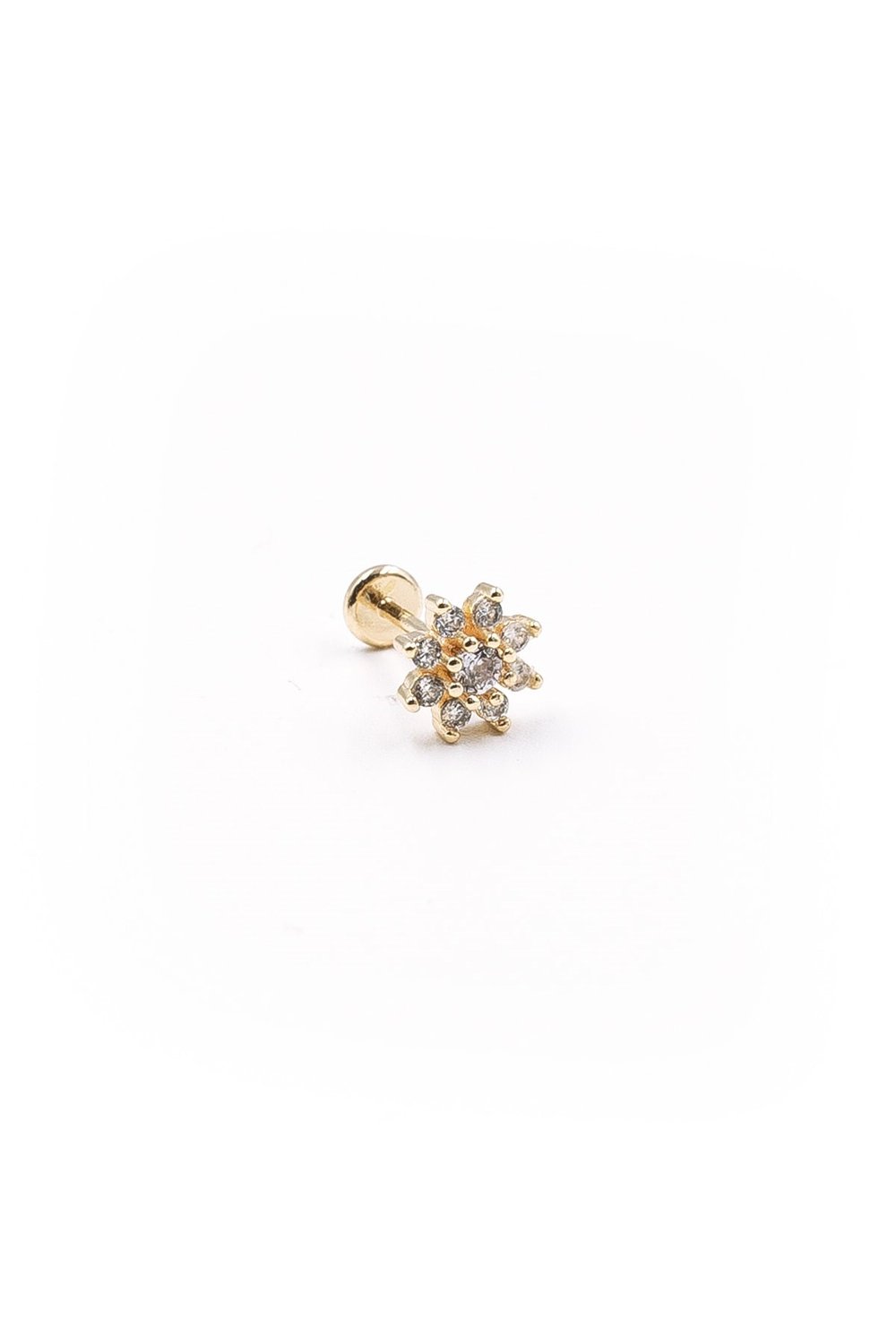 Gold Çiçekli Zirkon Taşlı Tragus Helix Piercing – Kararma Yapmaz, Anti Alerjik