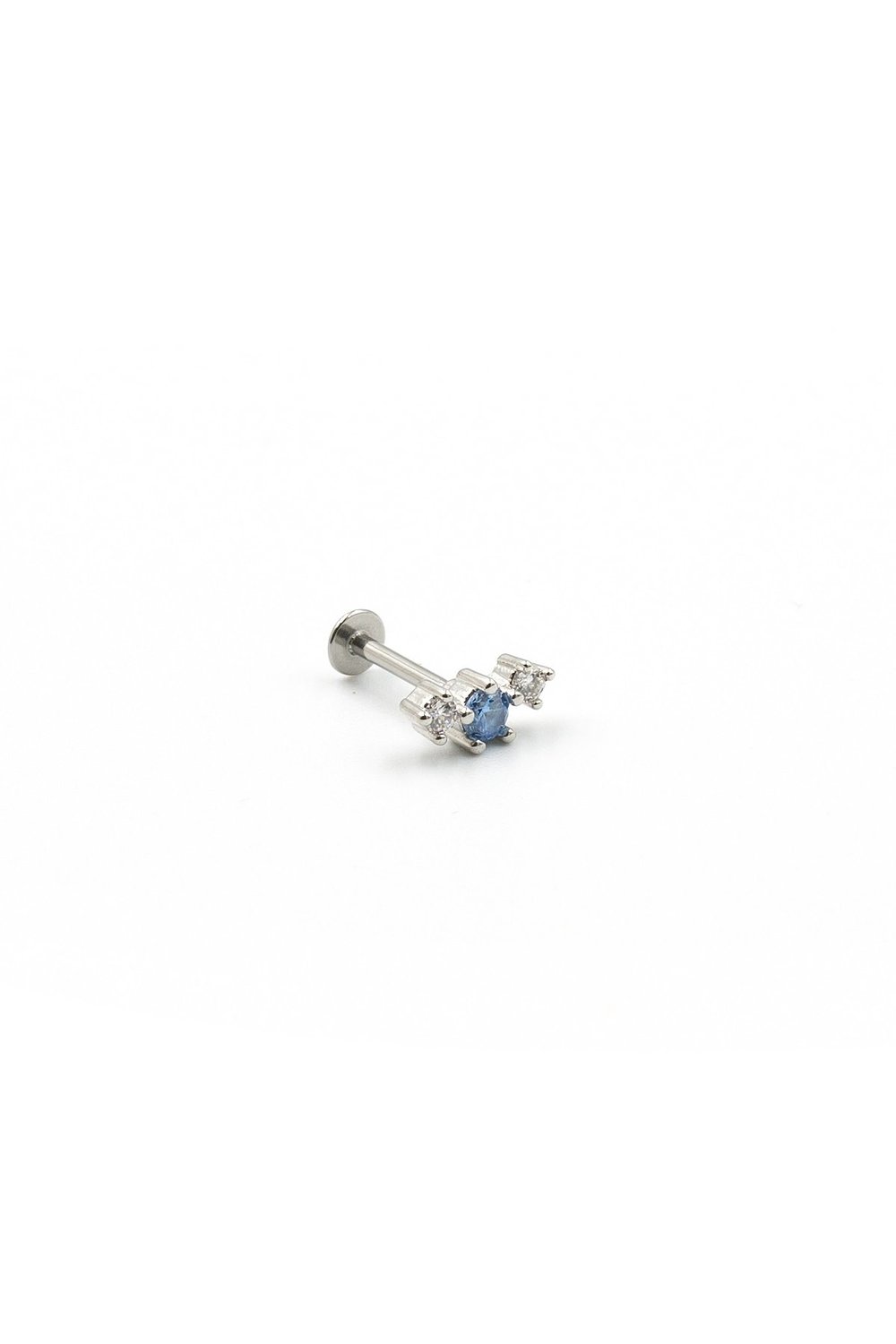 Gümüş Mavi Taşlı Tragus Helix Piercing - Anti Alerjik, Kararma Yapmaz