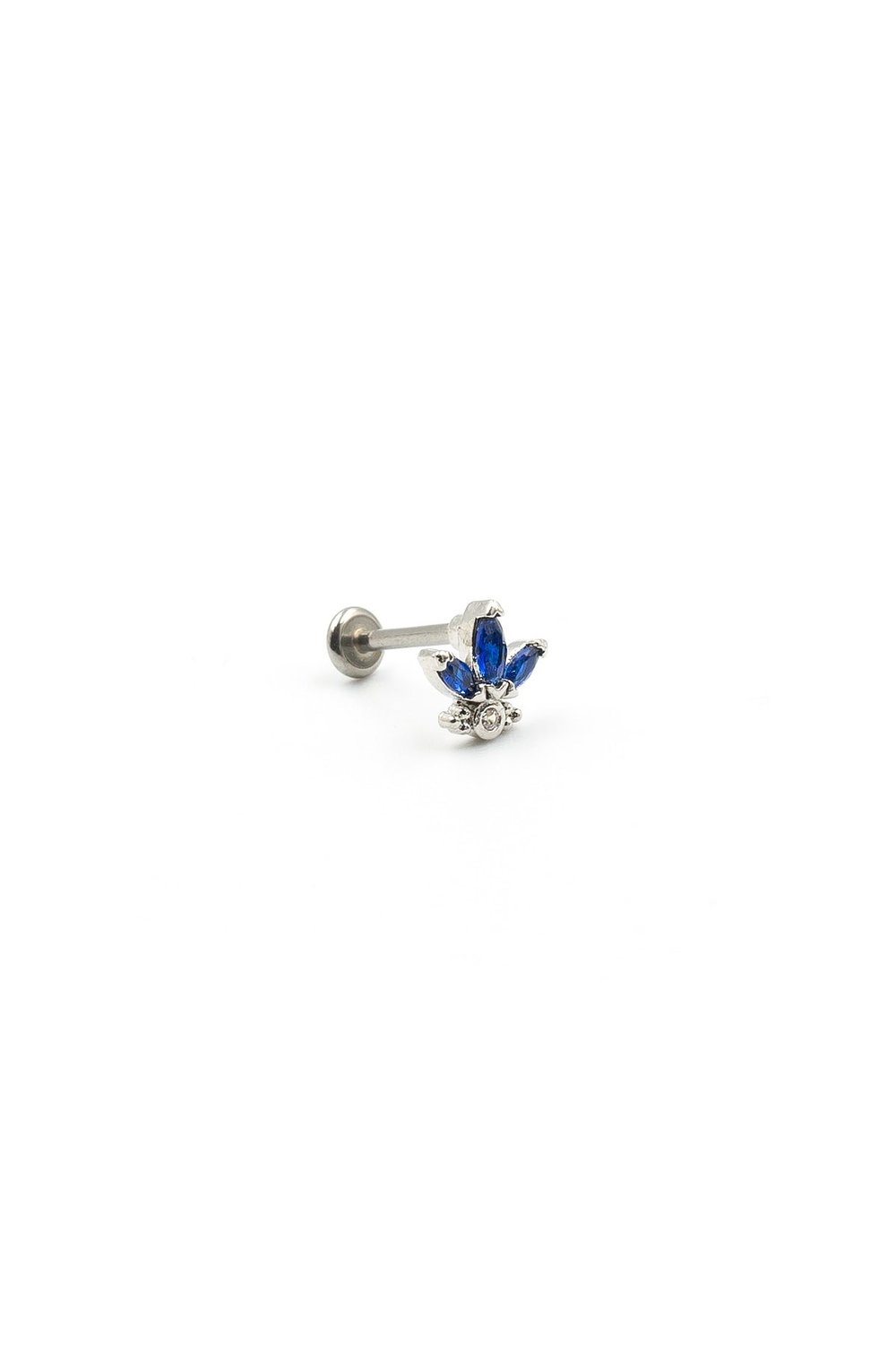 Gümüş Mavi Zirkon Taşlı Tragus Helix Piercing - Anti Alerjik, Kararma Yapmaz