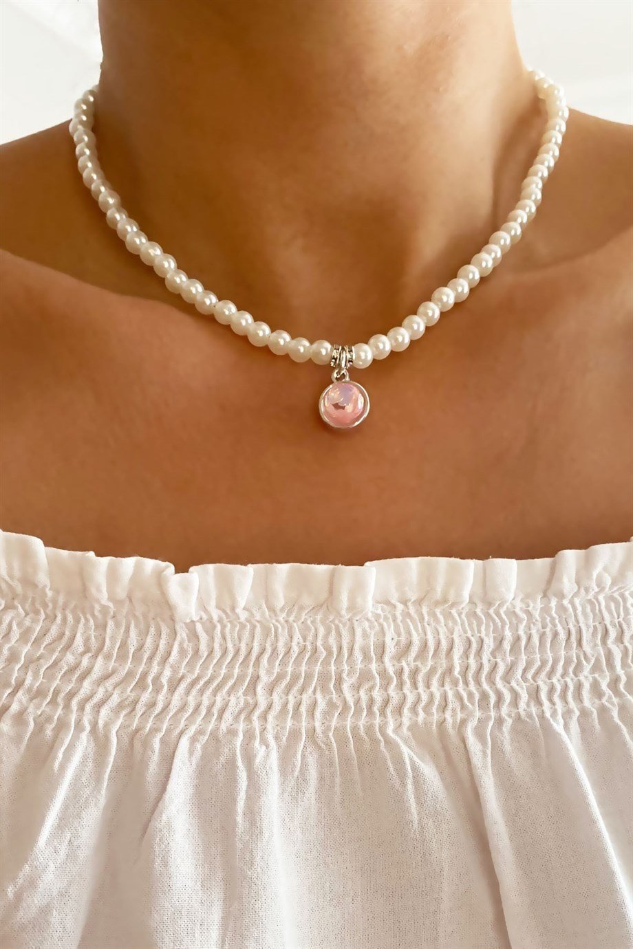 Pearl Powder Stone Winged Necklace