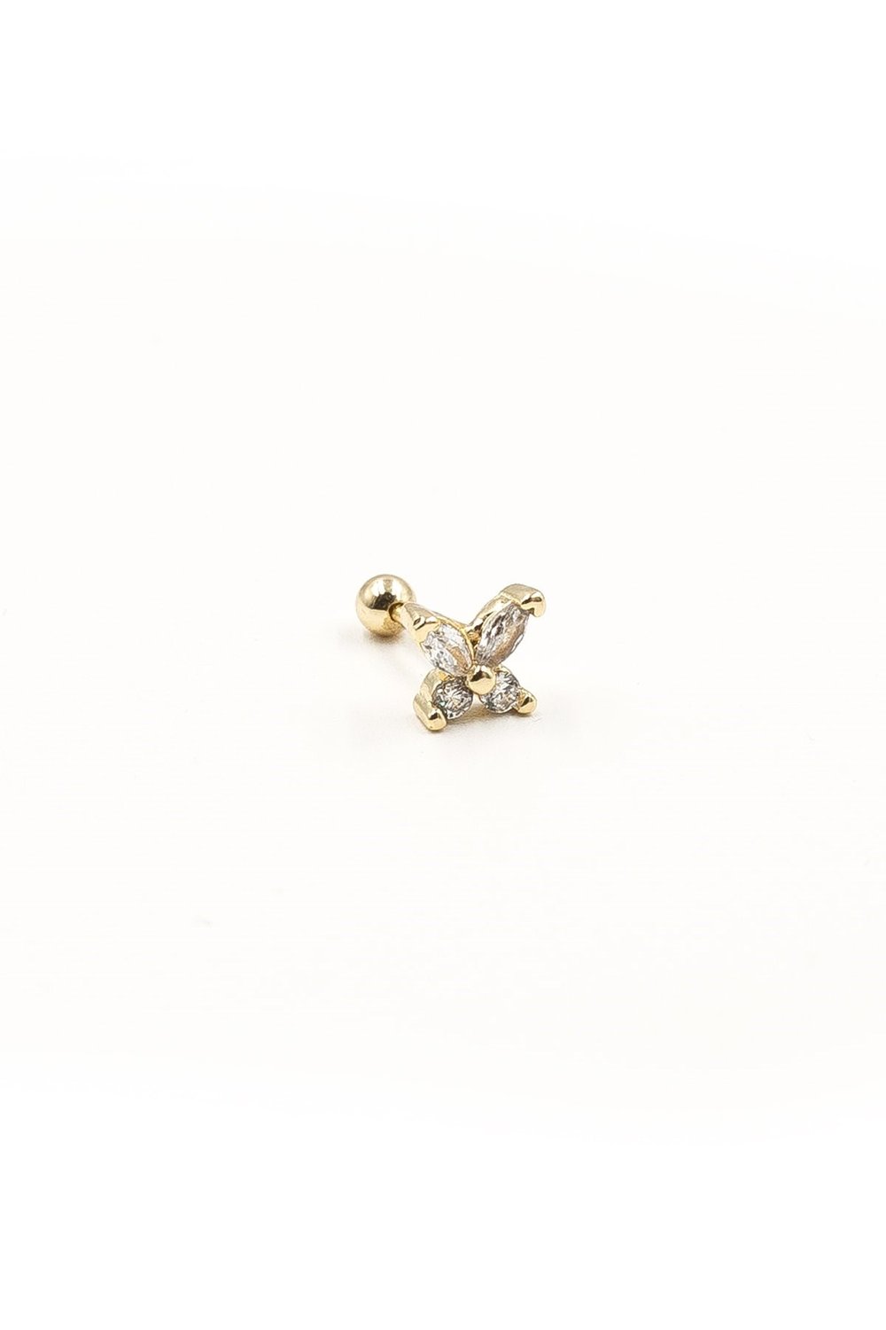 Işıltılı Kelebek Desenli Zirkon Tragus Piercing – Gold | Anti Alerjik, Rengi Solmaz