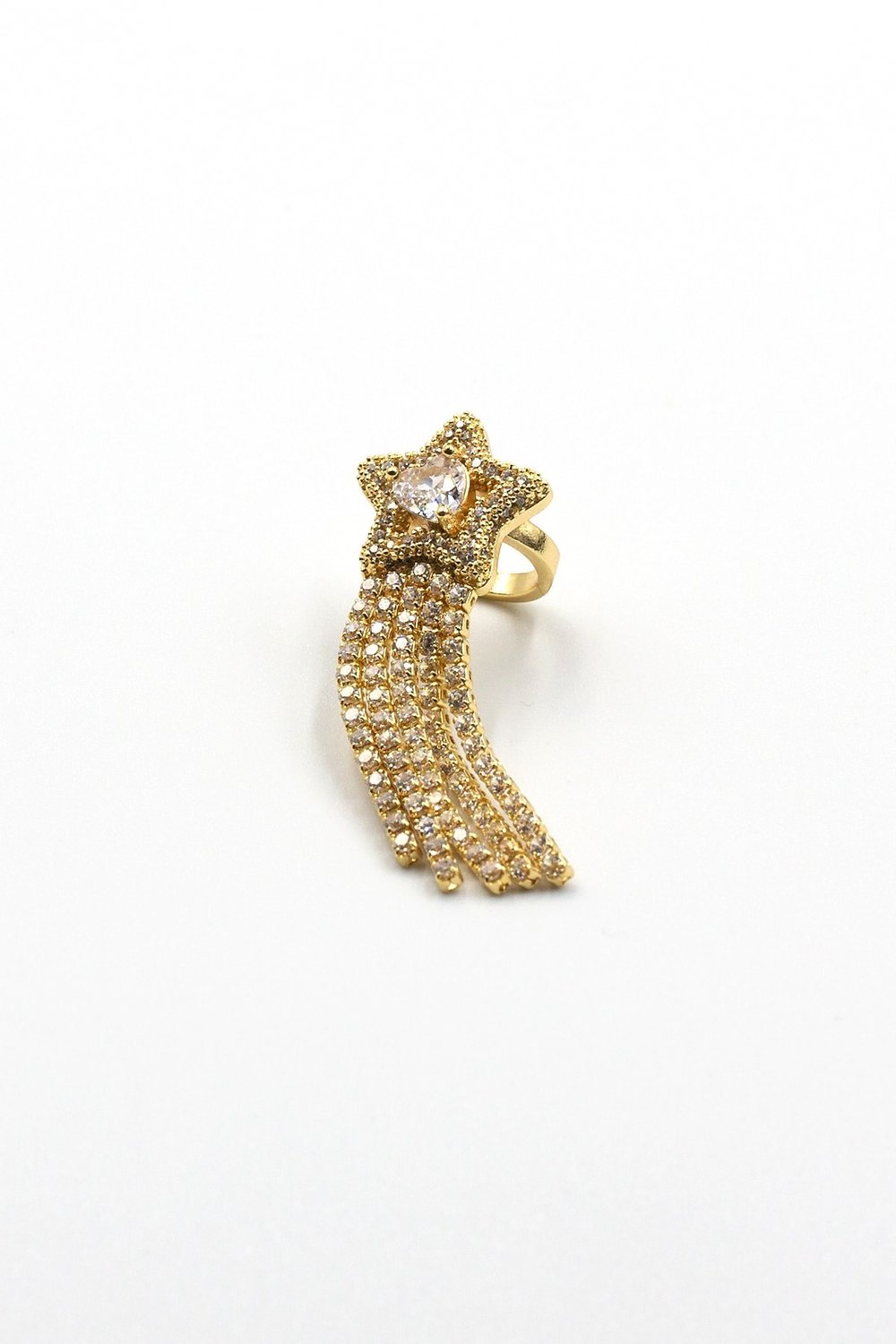 Işıltılı Zirkon Taşlı Yıldız Earcuff – Gold, Sıkıştırmalı ve Anti Alerjik Kıkırdak Küpe