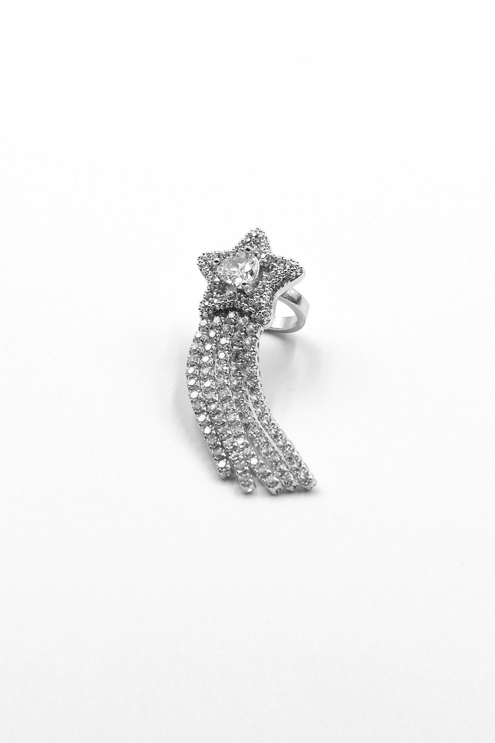 Işıltılı Zirkon Taşlı Yıldız Earcuff – Gümüş, Sıkıştırmalı ve Anti Alerjik Kıkırdak Küpe