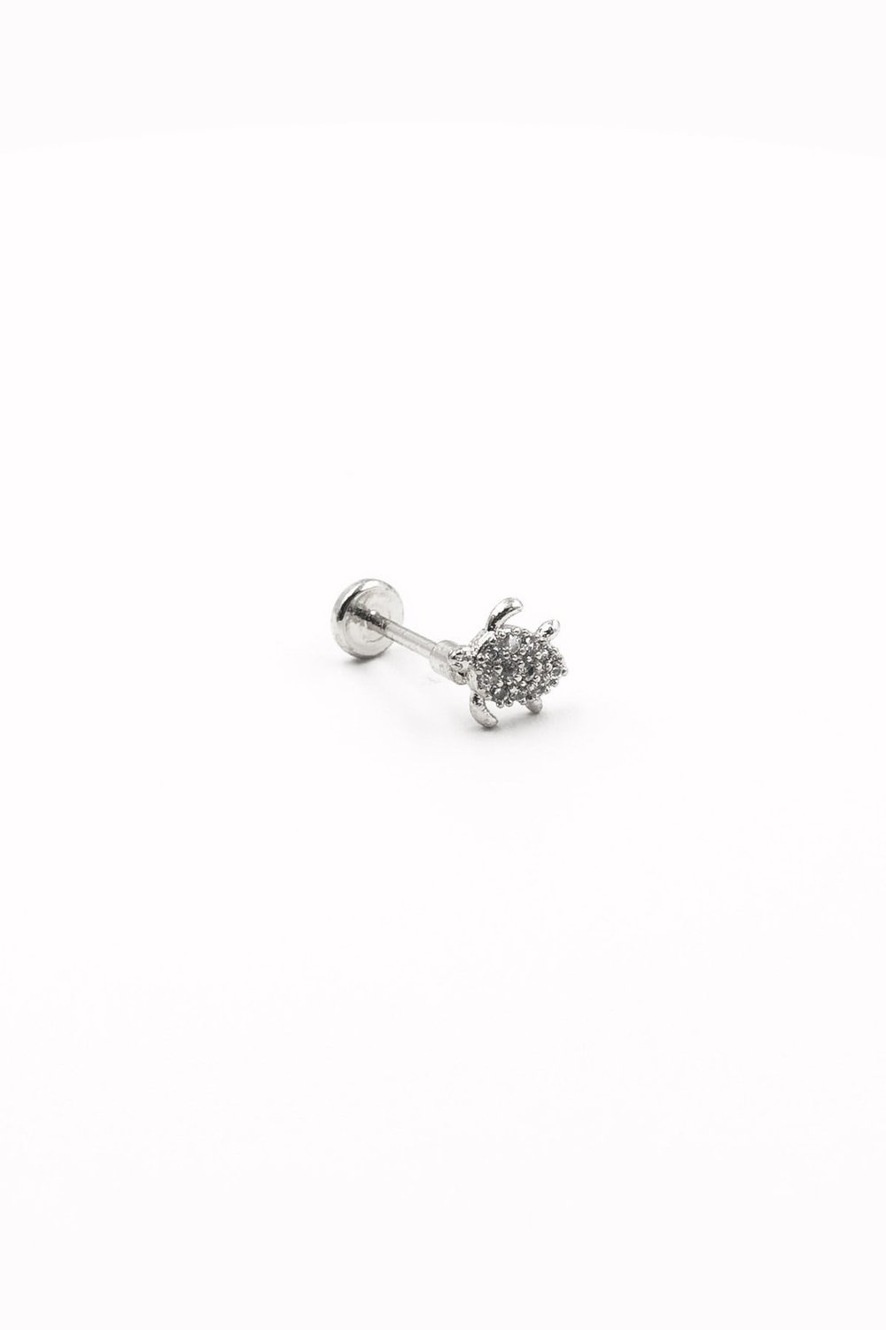 Kaplumbağa Figürlü Zirkon Taşlı Tragus Piercing – Gümüş | Hipoalerjenik, Uzun Ömürlü