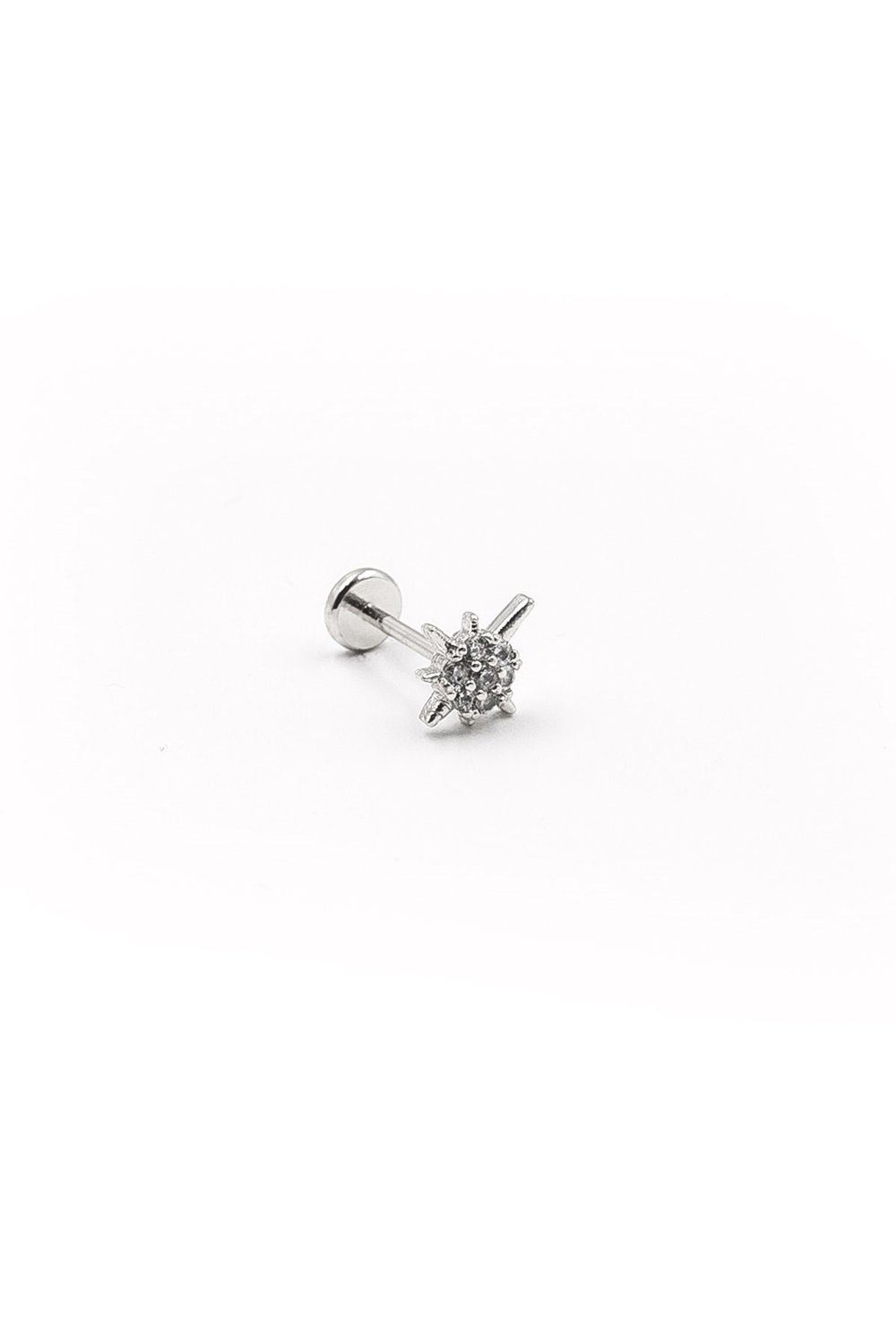 Kuzey Yıldızı Zirkon Taşlı Tragus Piercing – Gümüş | Kararma Yapmaz, Anti Alerjik, Düz Kapama