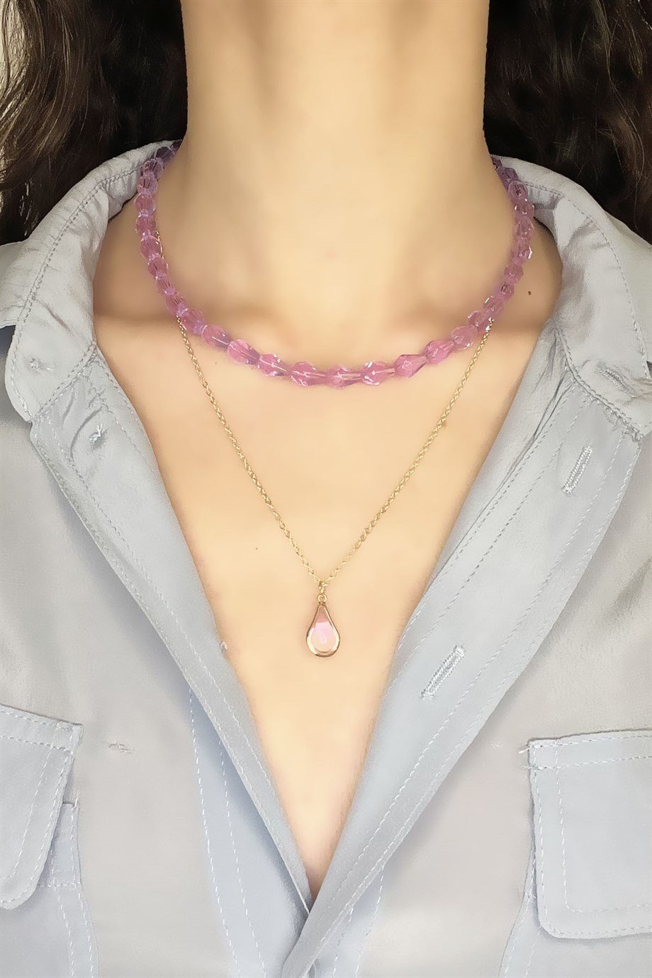 Lilac Drop Tip Multi Necklace