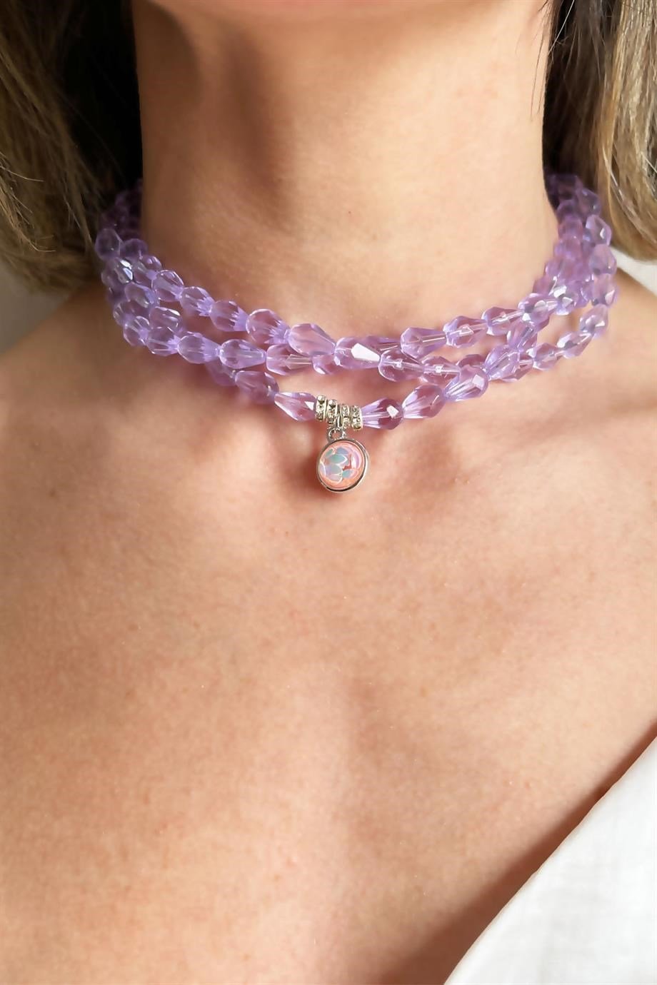 Lilac Stone Spiral Design Necklace