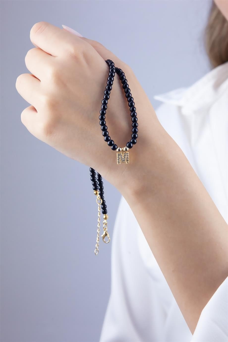 M Letter Black Pearl Design Necklace
