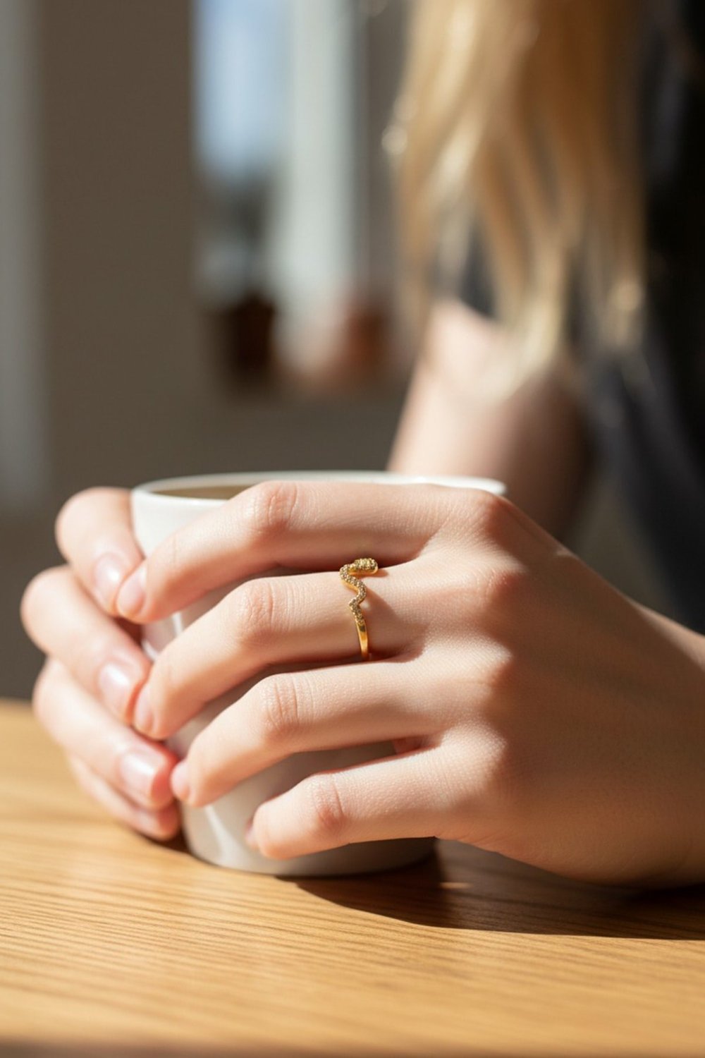 Minimalist Zigzag Adjustable Ring with Cubic Zirconia - Gold-Tone, Tarnish-Resistant