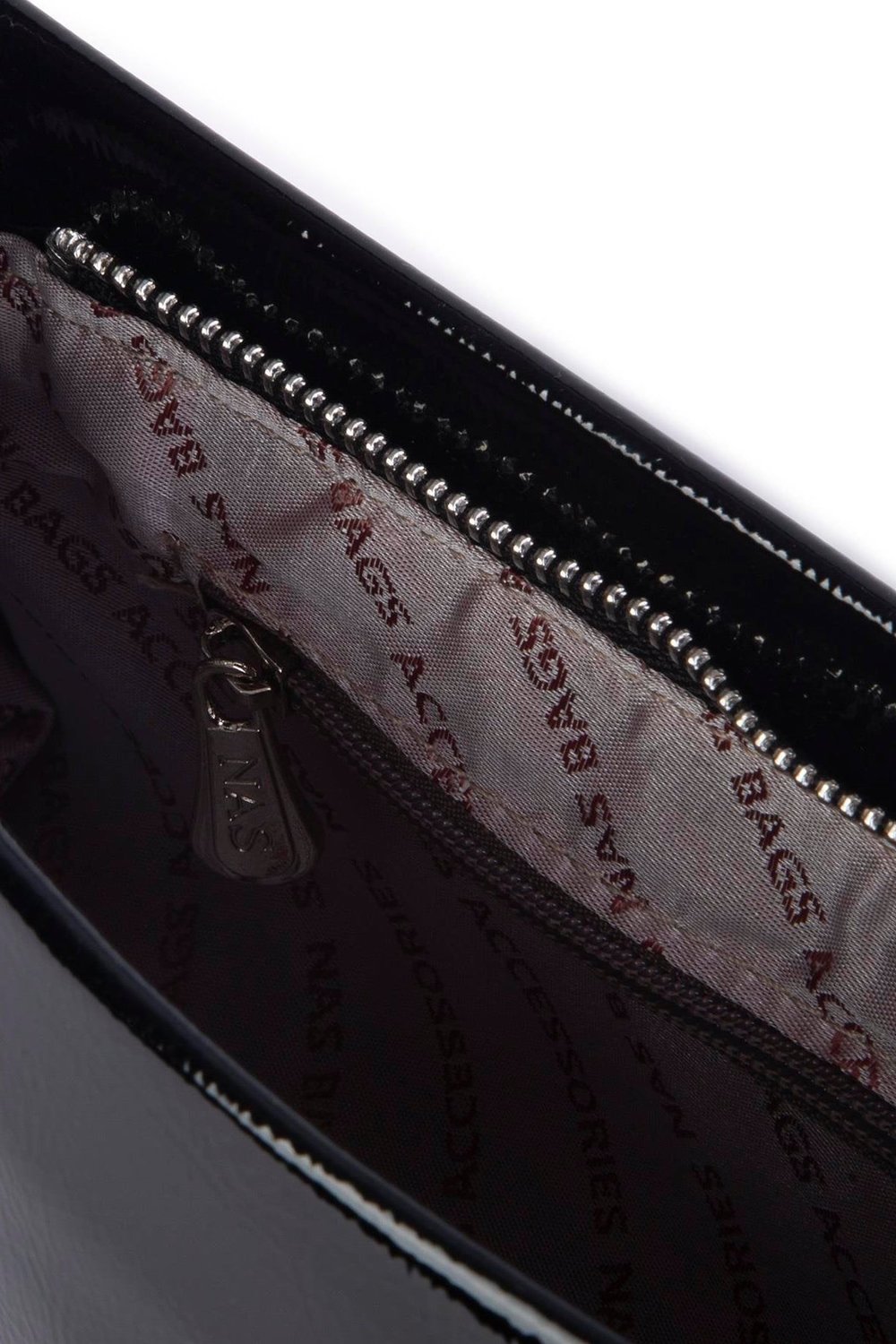 Nas Bag Womens Basic Baguette Shoulder and Crossbody Bag - Black Patent Leather (27x12 cm)