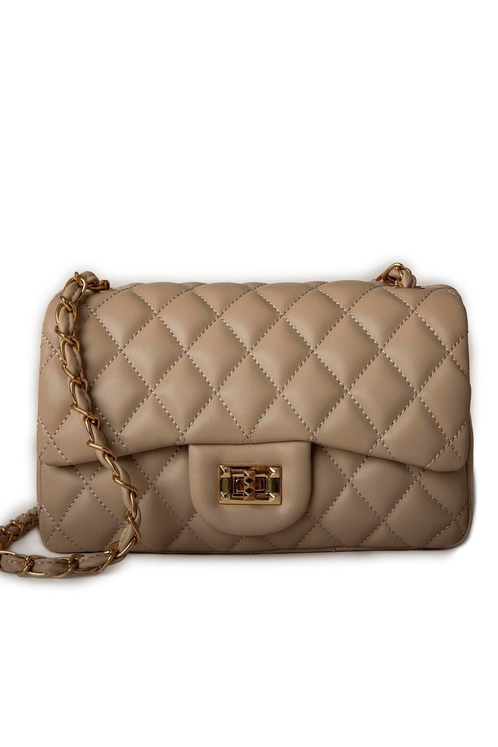 Nas Bag Womens Quilted Crossbody Bag with Chain Detail - Sand
