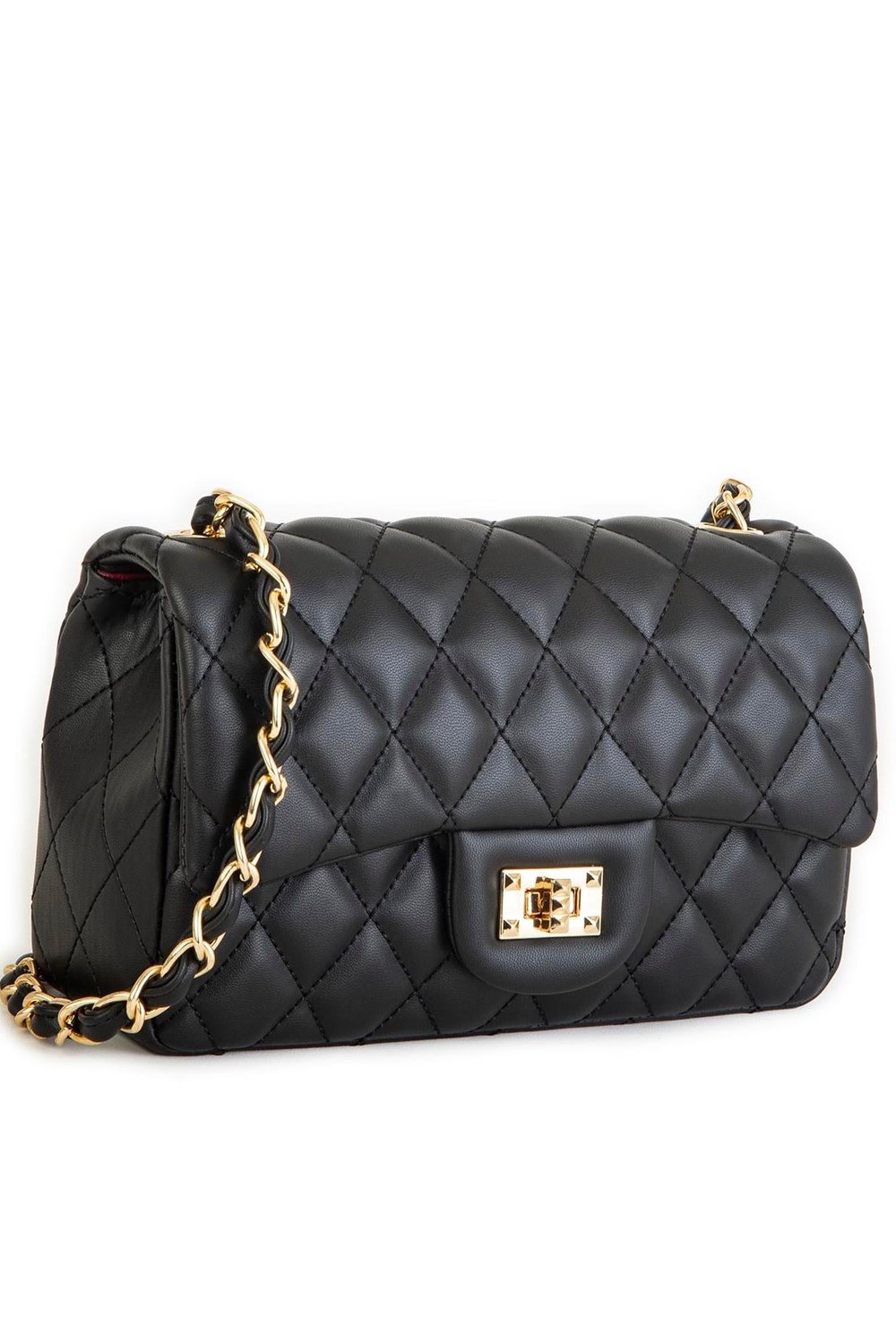 Nas Bag Womens Quilted Crossbody Bag with Chain Detail - Black