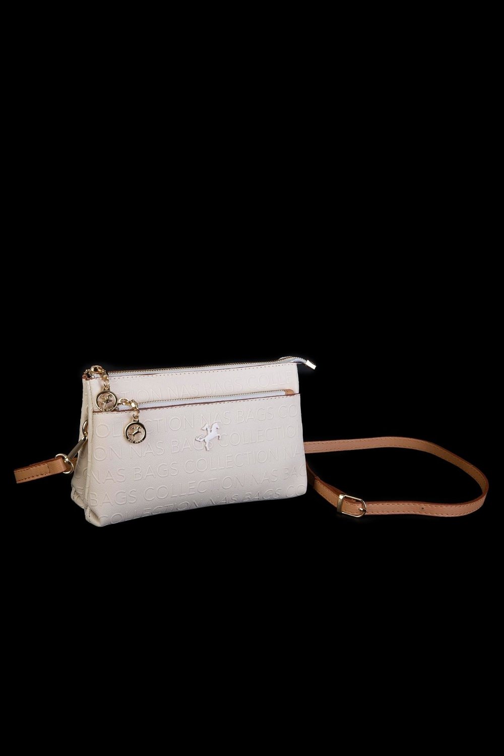 Nas Bag Kadın Çapraz ve Clutch Çanta Bilek ve Çapraz Askılı - Krem Camel Gofraj