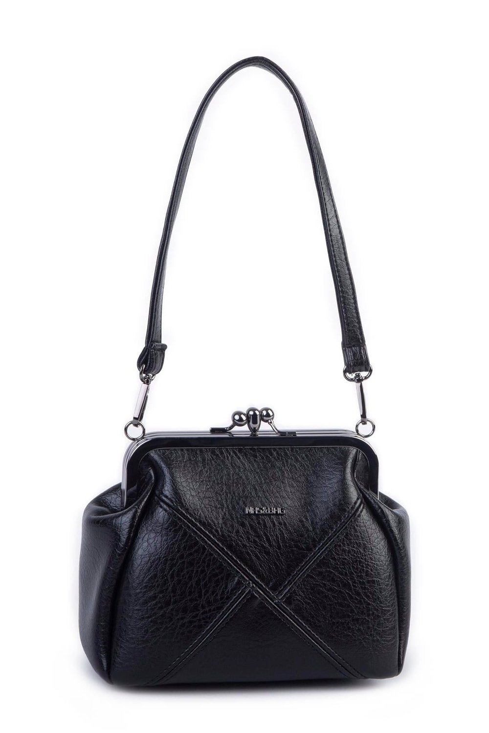Nas Bag Mini Vintage Burslu Klipsli Kadın Omuz ve Çapraz Çanta Siyah Victoria