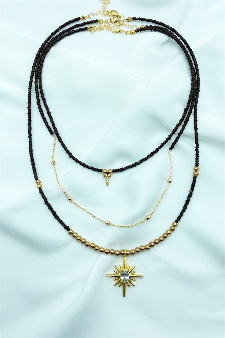 T Letter 3-Piece Set Bead Necklace