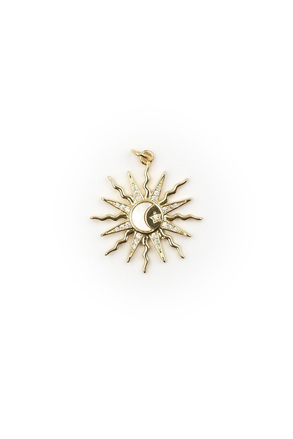 Taşlı Güneş Model Kolye Ucu Gold – 14K Renk, Zirkon Mıhlama, 2.5 cm