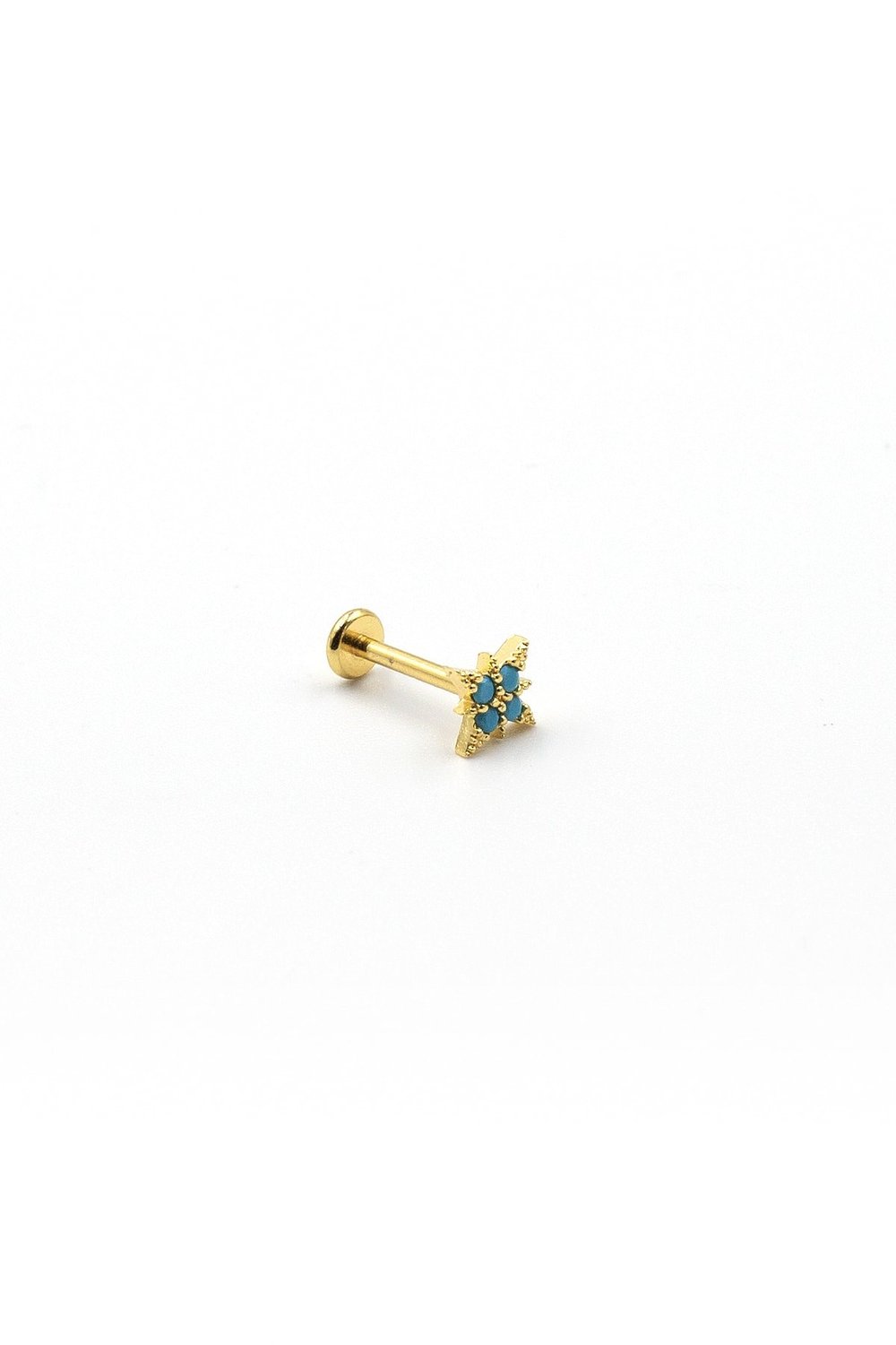 Turkuaz Taşlı Yıldız Tragus & Helix Piercing – Gold Kaplama, Anti Alerjik, Kararma Yapmaz