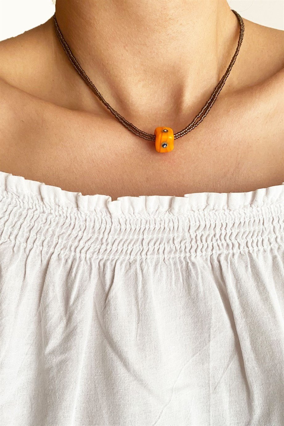 Orange Evil Eye Bead Necklace