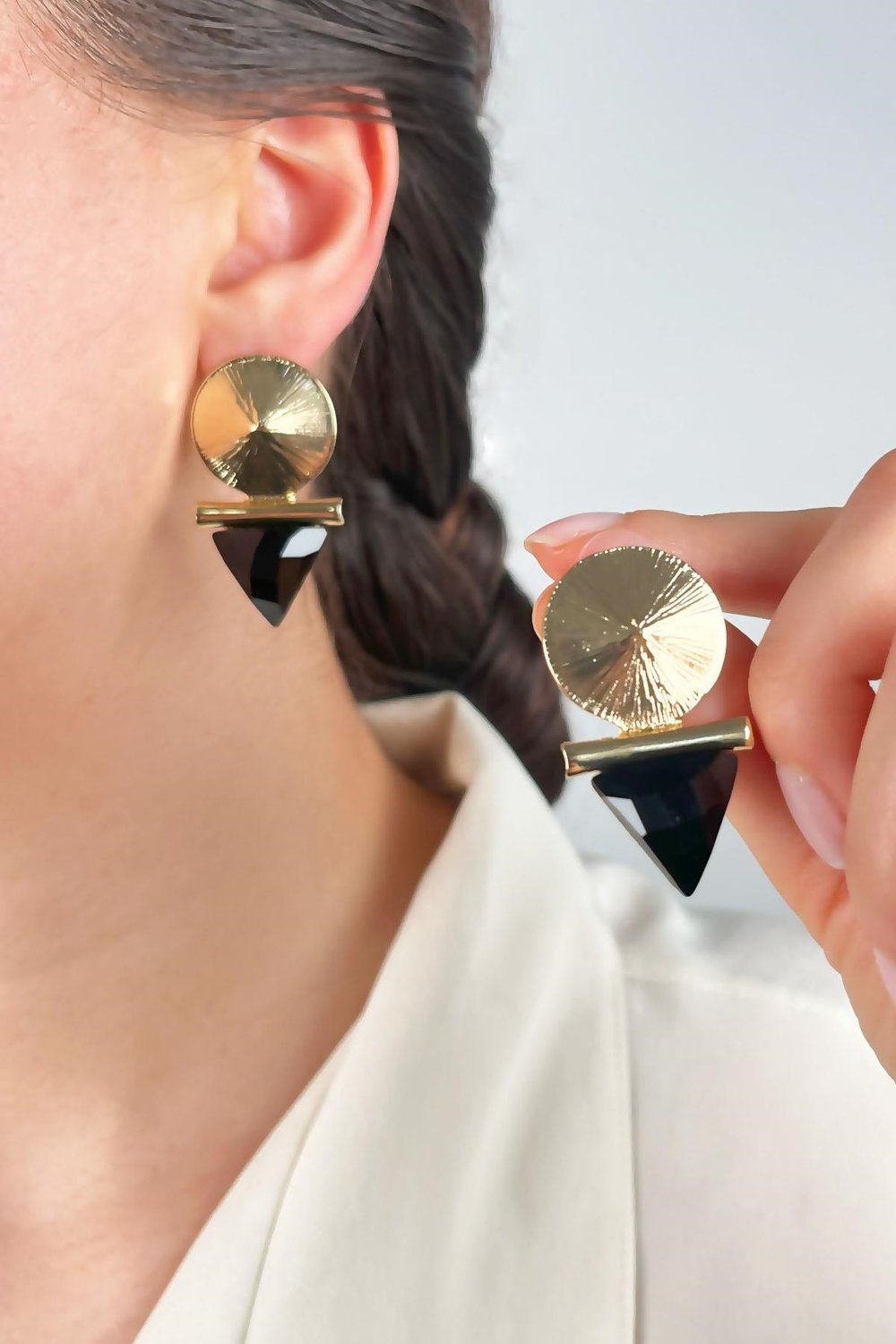 Triangle Black Earrings - Gold