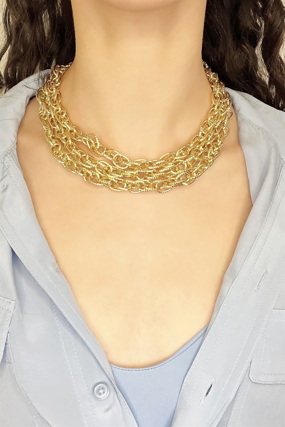 Triple Gold Choker Necklace