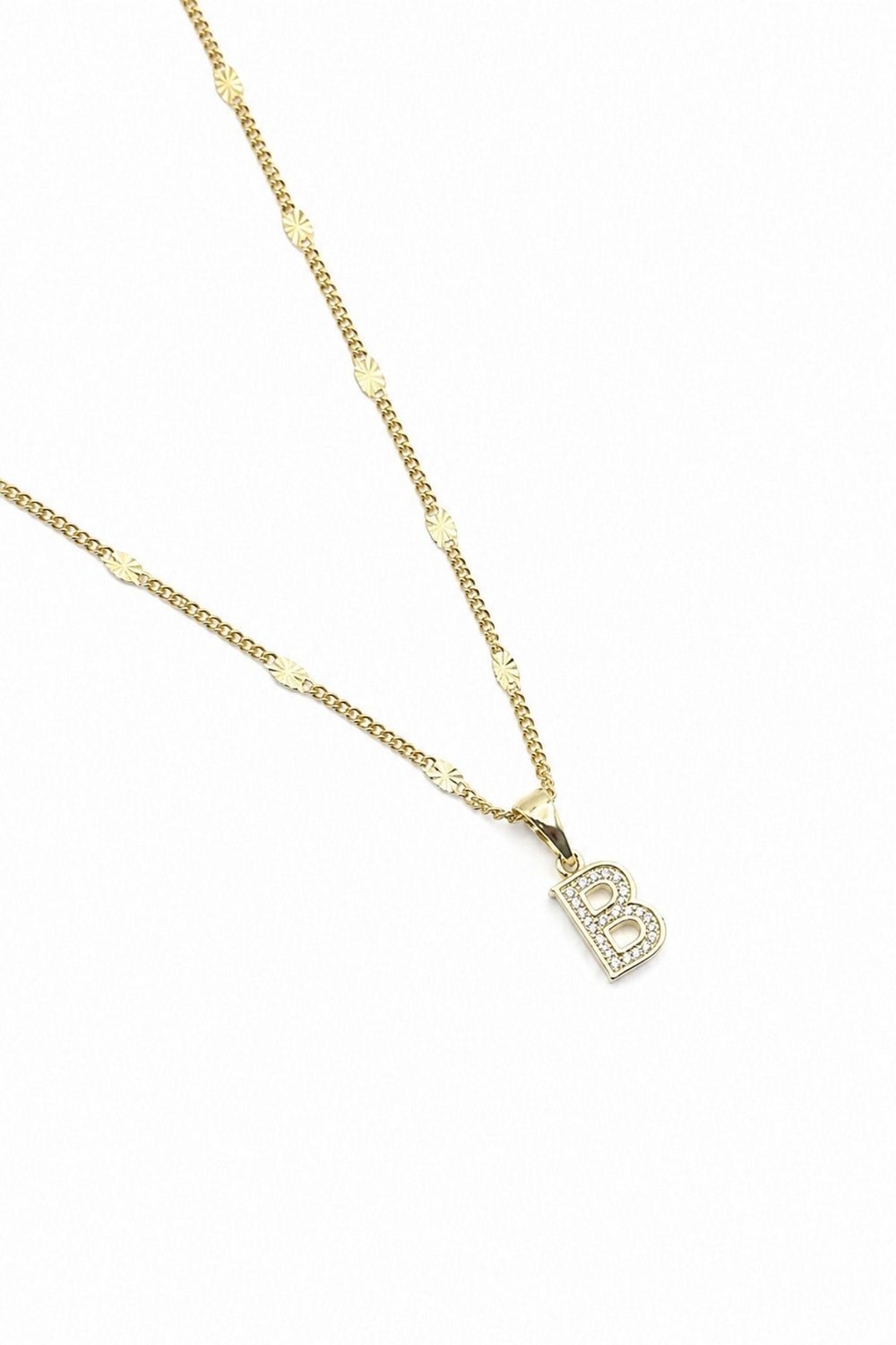Xuping Gold Renkli, Zirkon Taşlı B Harfi Kolyesi - 45 cm (Anti-Alerjik)