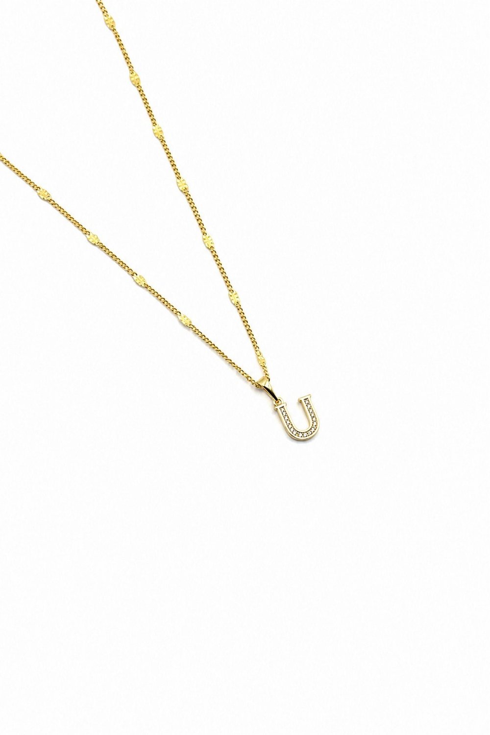 Xuping Gold Renkli, Zirkon Taşlı U Harfi Kolyesi - 45 cm (Anti-Alerjik)