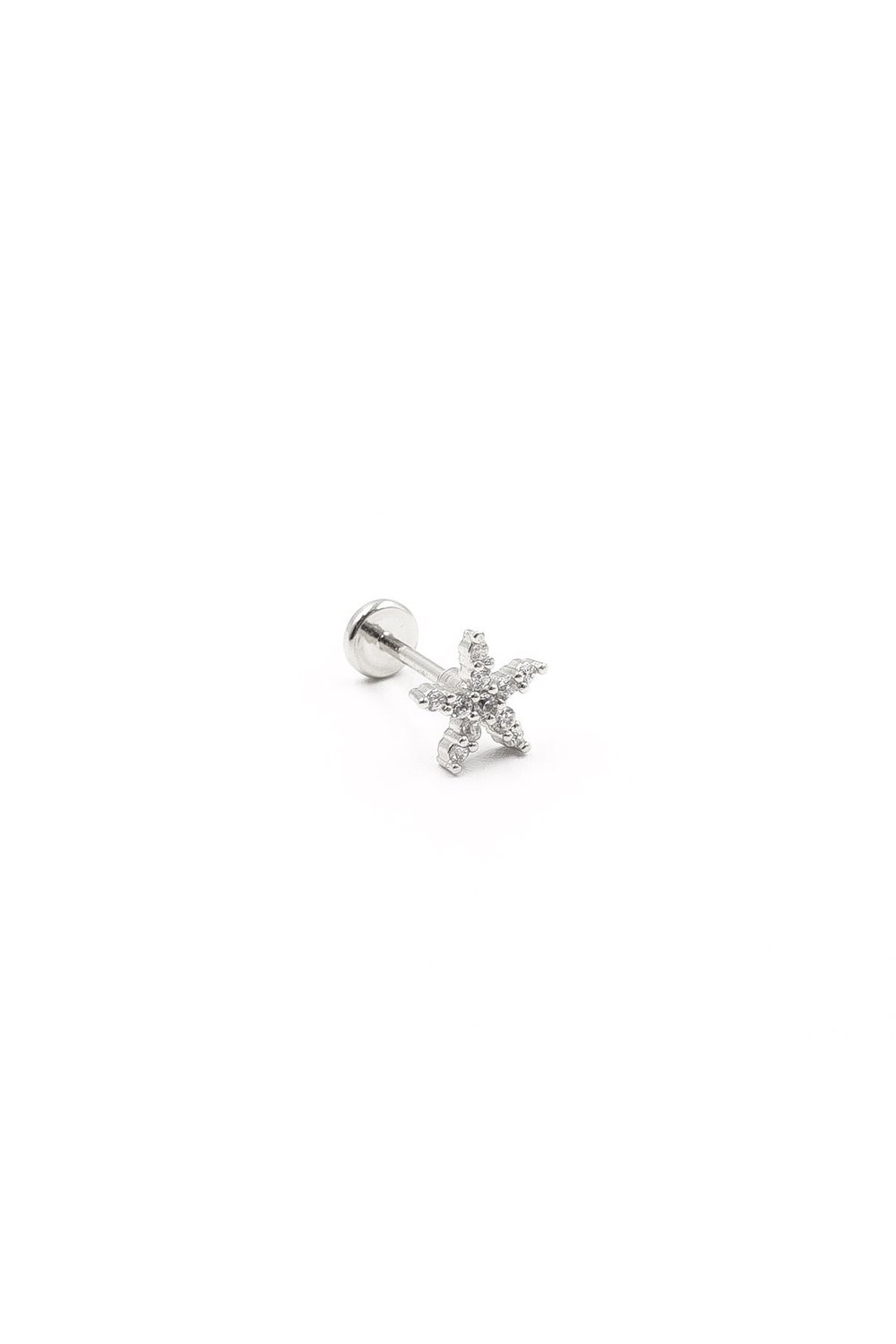 Yıldız Figürlü Zirkon Taşlı Gümüş Tragus Helix Piercing | Parlak ve Zarif
