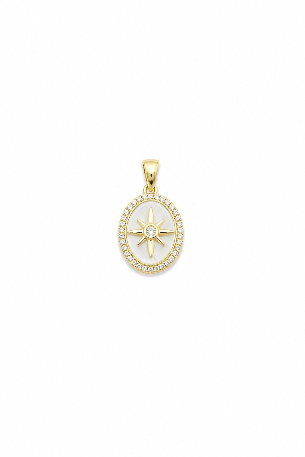 Zirkon Taş Çerçeveli Beyaz Kutup Yıldızı Kolye Ucu - Gold Renk Kararmaz 1.7 cm