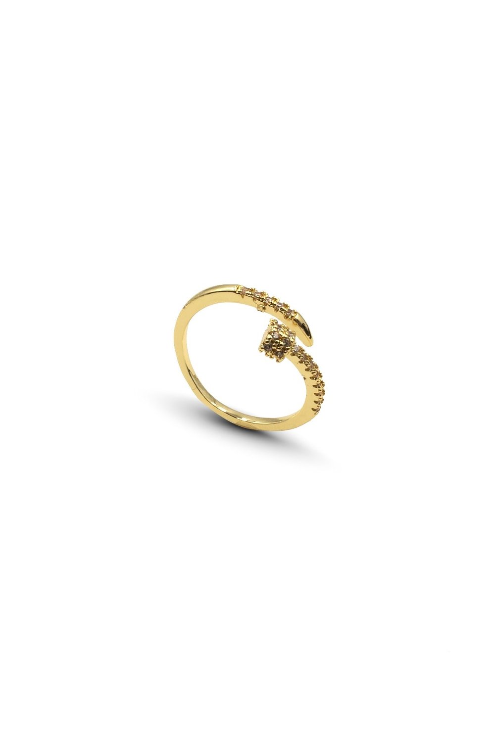 Zirkon Taşlı Çivi Model Ayarlanabilir Yüzük Gold Kararmaz Anti Alerjik