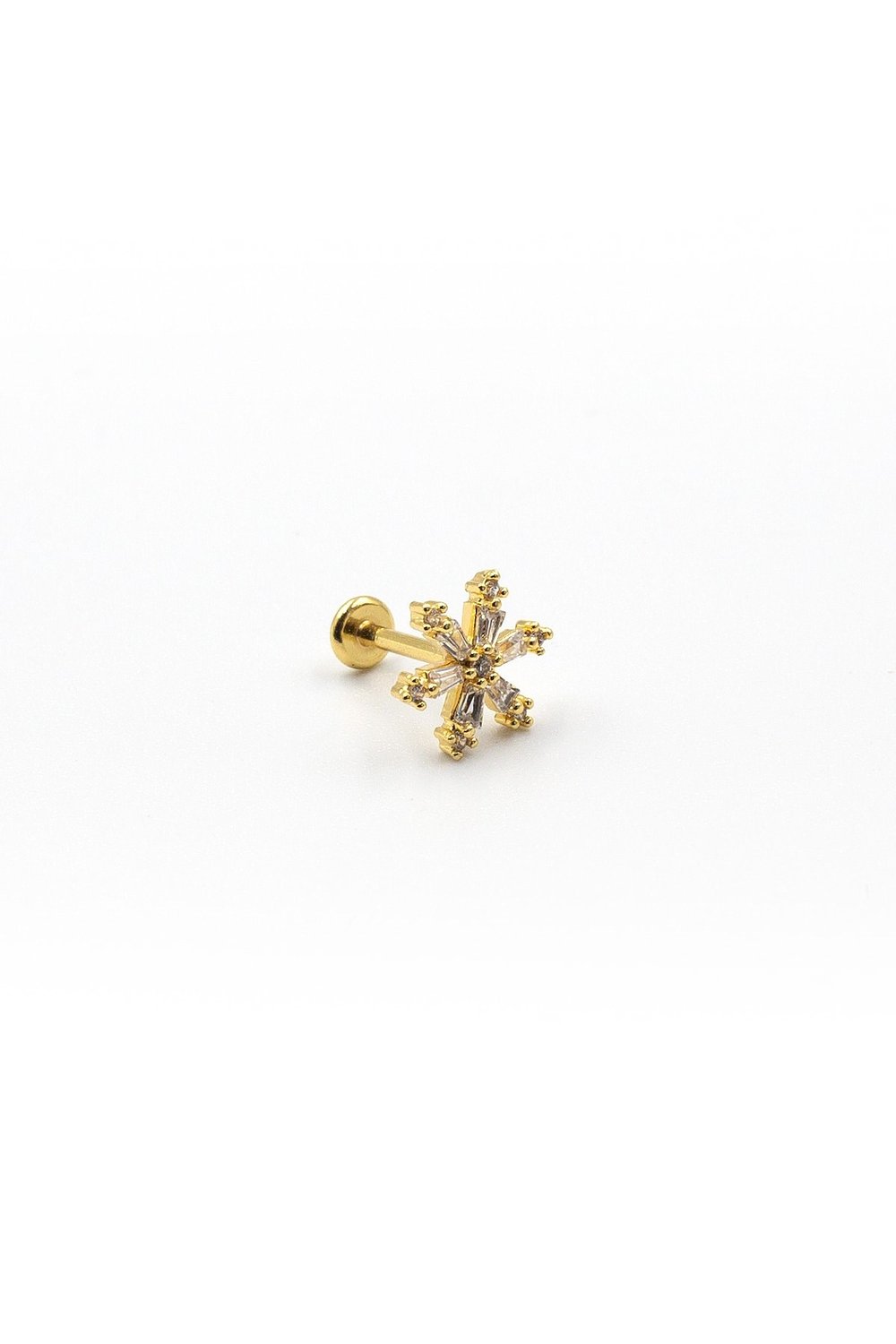 Zirkon Taşlı Kar Tanesi Tragus & Helix Piercing – Gold Kaplama, Anti Alerjik, 8 mm
