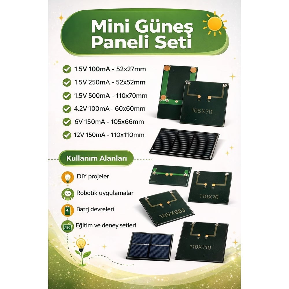 OEM Mini Güneş Paneli Seti– 6 Farklı Ebatta Solar Panel Set