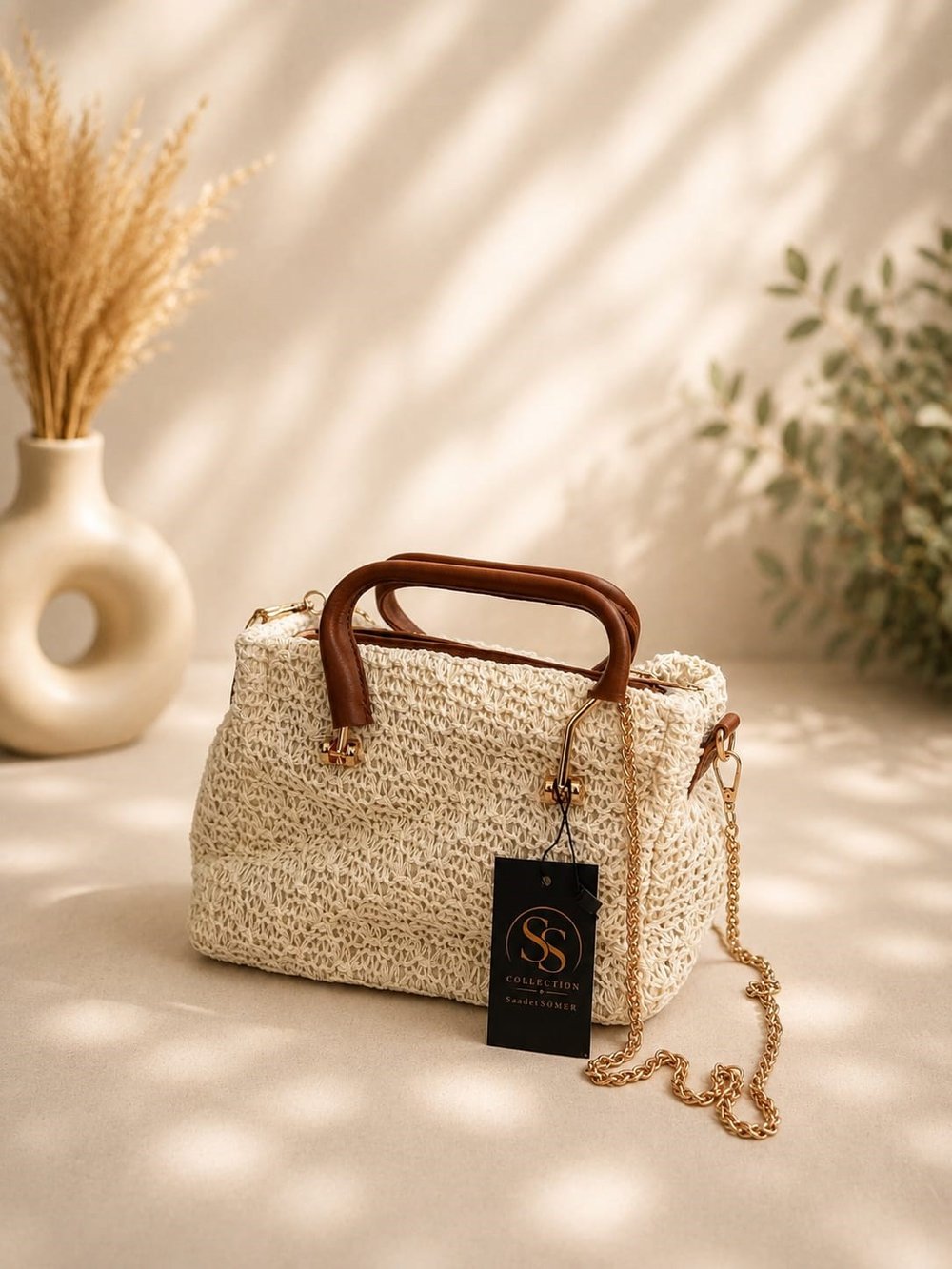Örme Dokulu Mini Tote Çanta