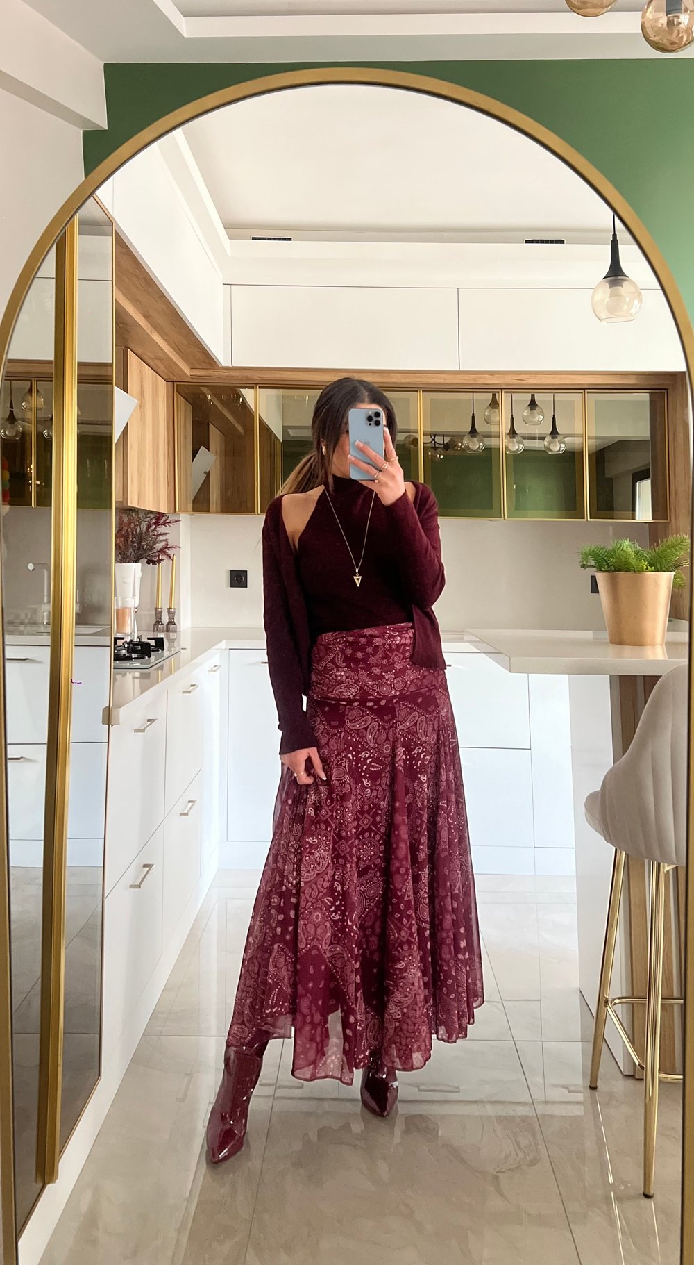 Bordo Desenli Etek